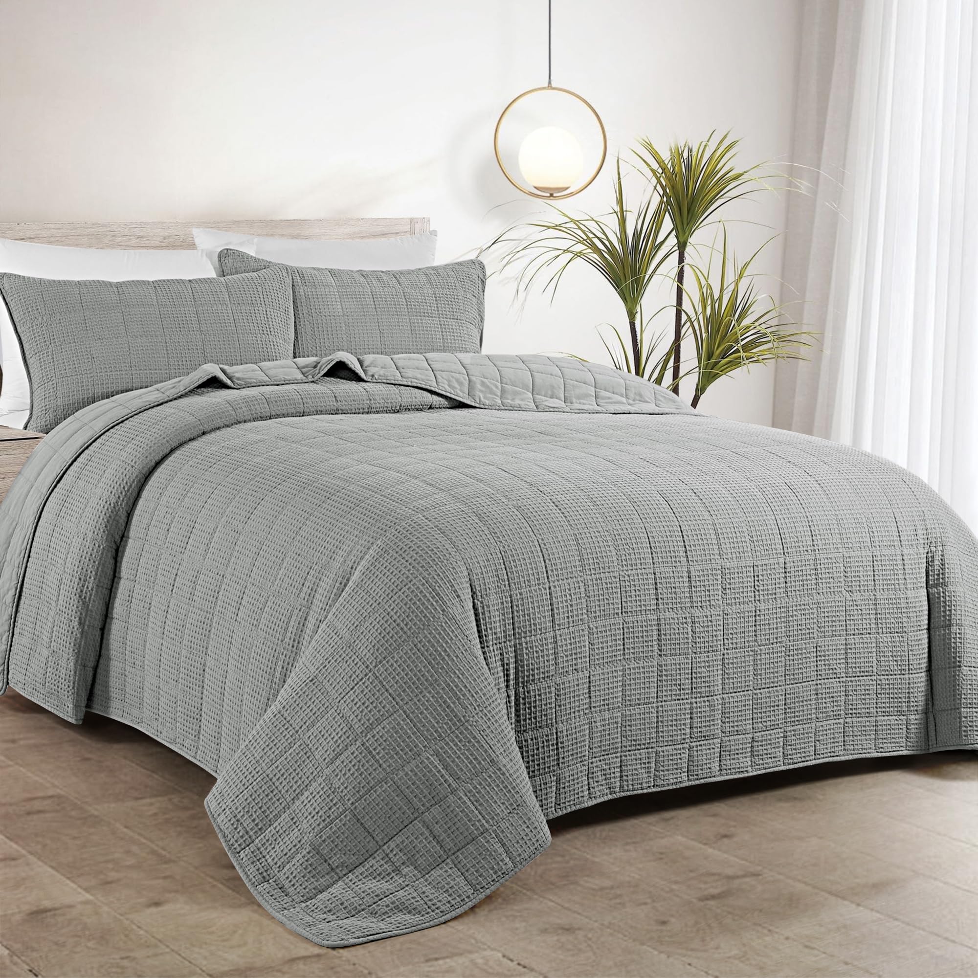 HOMBYS Oversized King Bedspreads 120x128,100 Cotton Waffle Weave Quilt