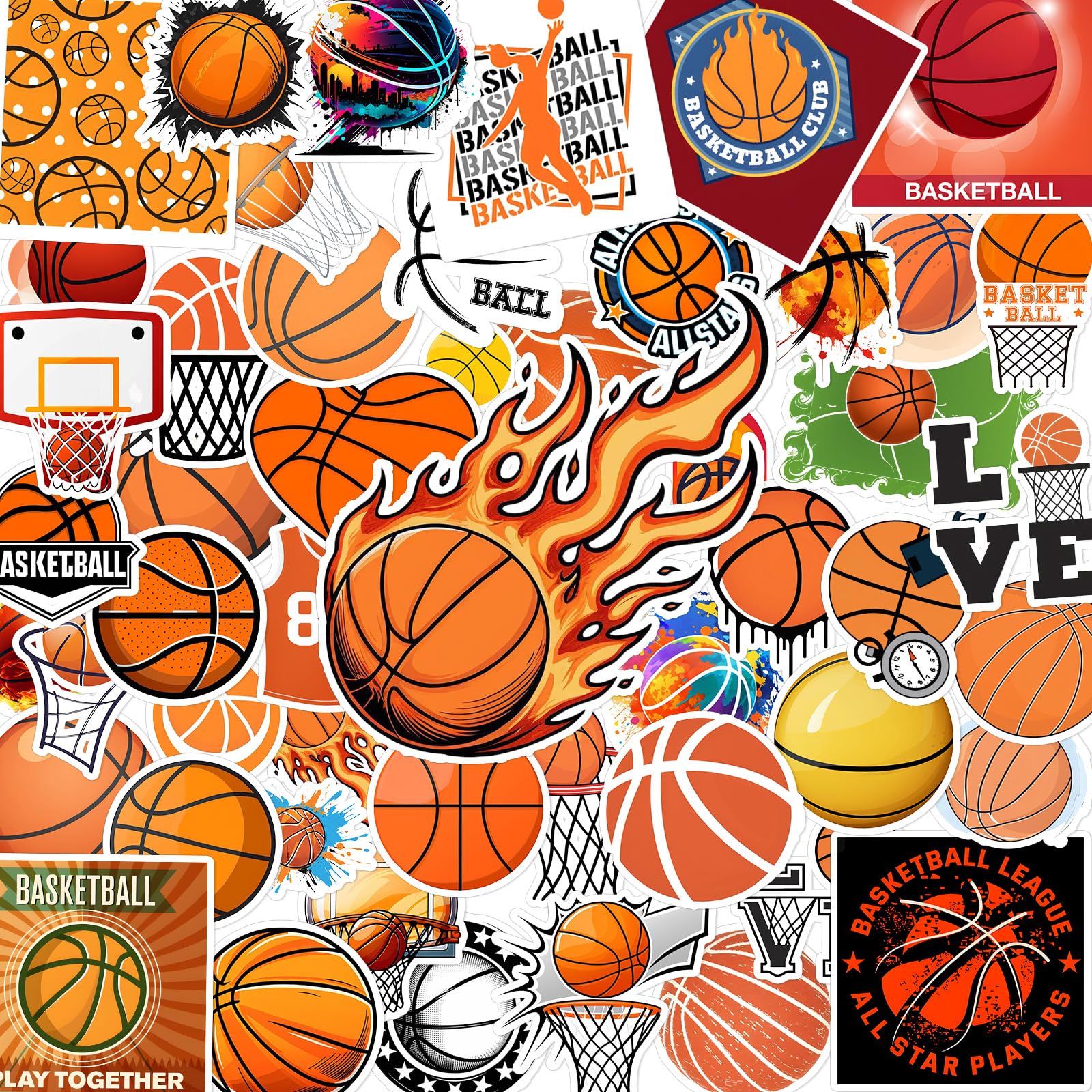 50pcs Basketball Stickers for Water Bottles Sports Stickers for Kids Sticker Pack Vinyl Waterproof Sticker for Scrapbooking Supplies Basketball Gifts