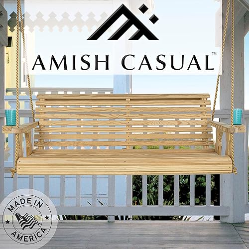 Miniatura 2 de Hamaca Amish resistente para pórtico, 800Lb, con sogas colgantes y posavasos, Unfinished