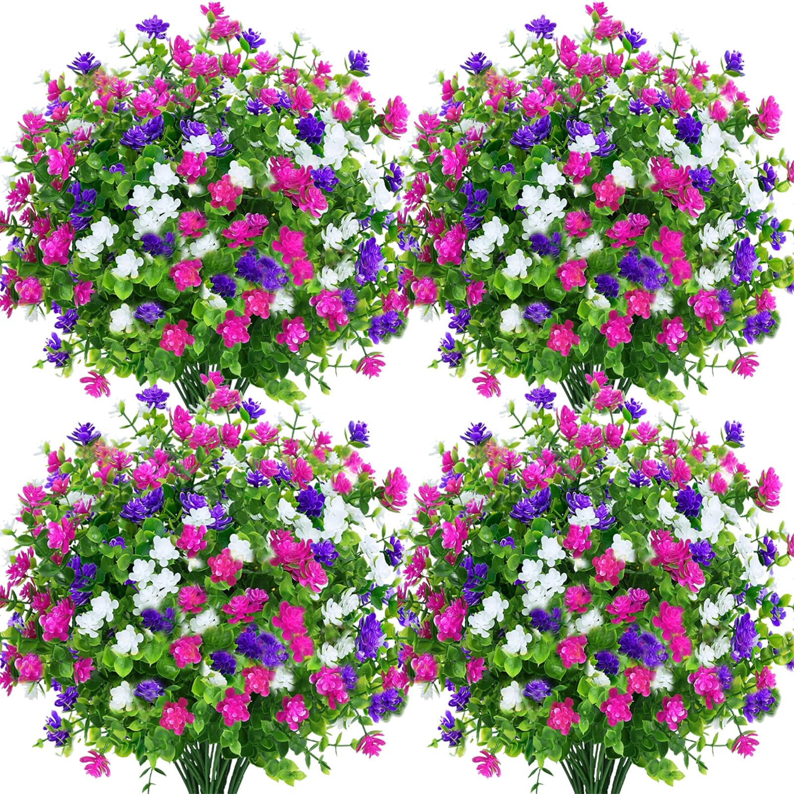 Toprooms 12 Bundles Artificial Flowers,Artificial Plants Outdoor UV Resistant Shrubs Plants for Hanging Planter Faux Plants Home Garden Wedding Porch Window Decor (3 colors A)