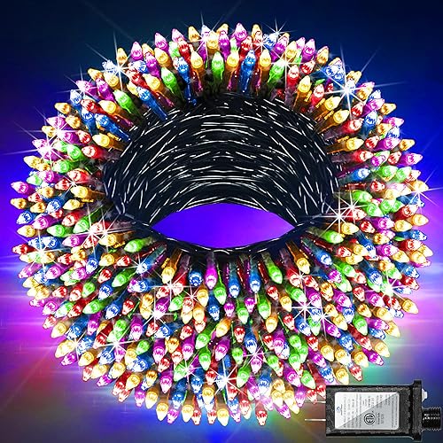 1500 luces LED de Navidad para exteriores con 12 modos, cadena de luces de Navidad de alambre verde de 469 pies con temporizador y regulable, luces