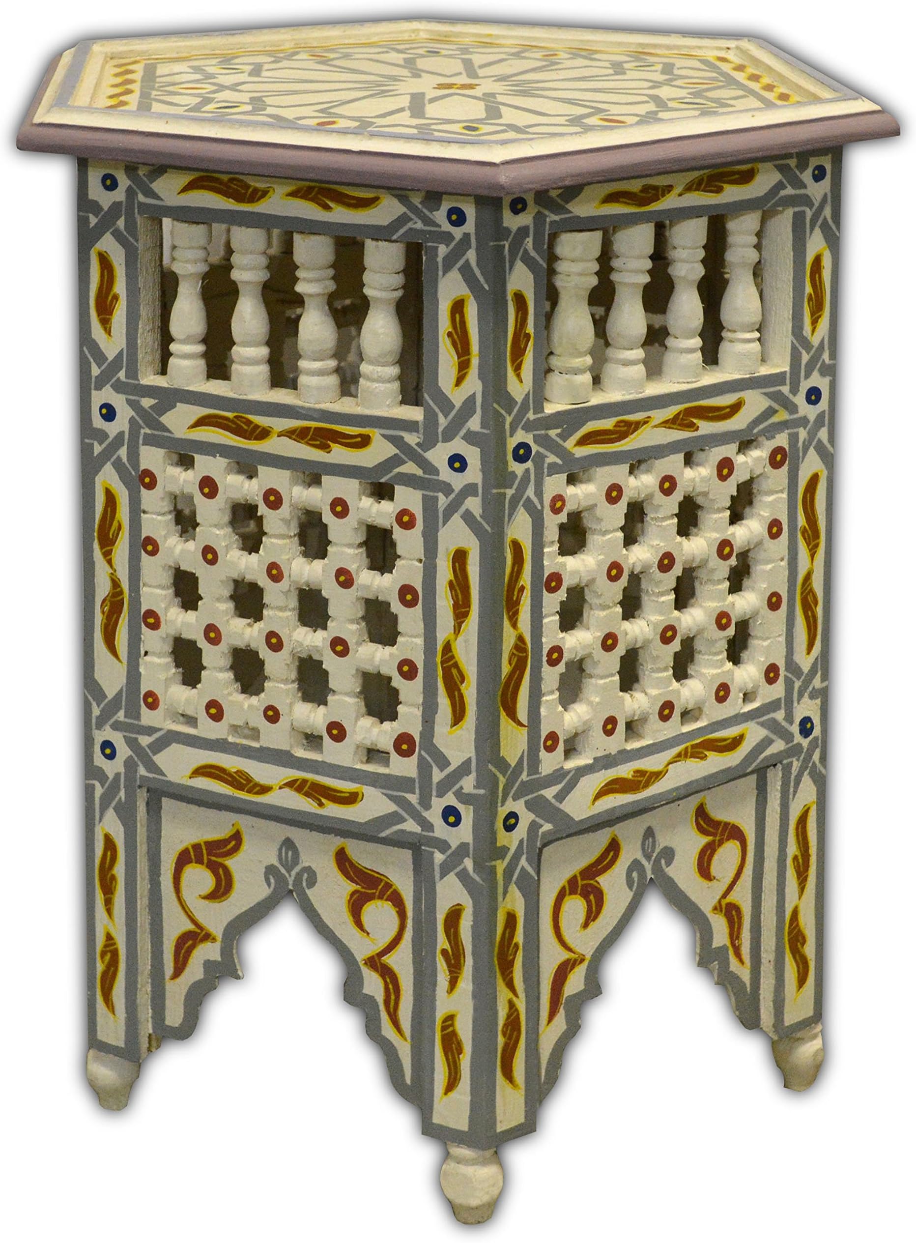 MAISON ANDALUZ Hand painted Moroccan Mousharabiah Octagonal Coffee Table - In Cream - Di 45 H50 CM