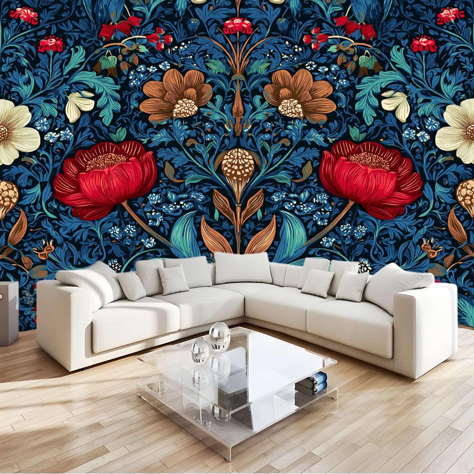 Fototapeta 200 x 140 cm William Morris Vintage Kwiatowy 3D Włóknina Artystyczny Druk Mural Dekoracja, Nowoczesny Salon Sypialnia Sztuka Plakat Mural Tapeta, Ciemnozielona