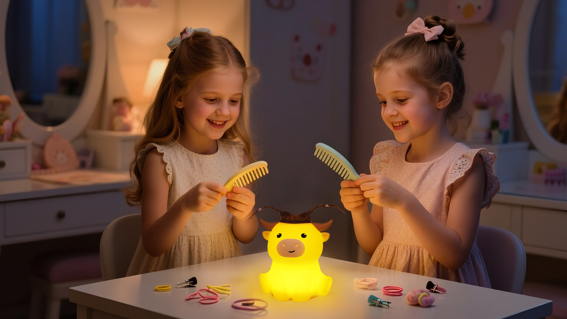 Image of OkiyiD Highland Cow Lamp, Dimmable Silicone Touch Night Light, Soft Glow Bedside Lamp for Bedroom or Desk Decor, Highland Cow Gifts, USB Powered with Gentle Illumination