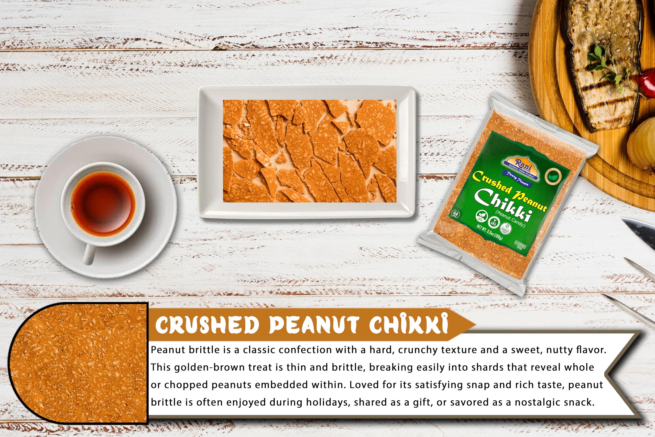 Rani Crushed Peanut Chikki (Brittle Candy) 3.5oz (100g) x Pack of 2 ~ All Natural | Vegan | No colors | Gluten Friendly | Kosher | Indian Origin
