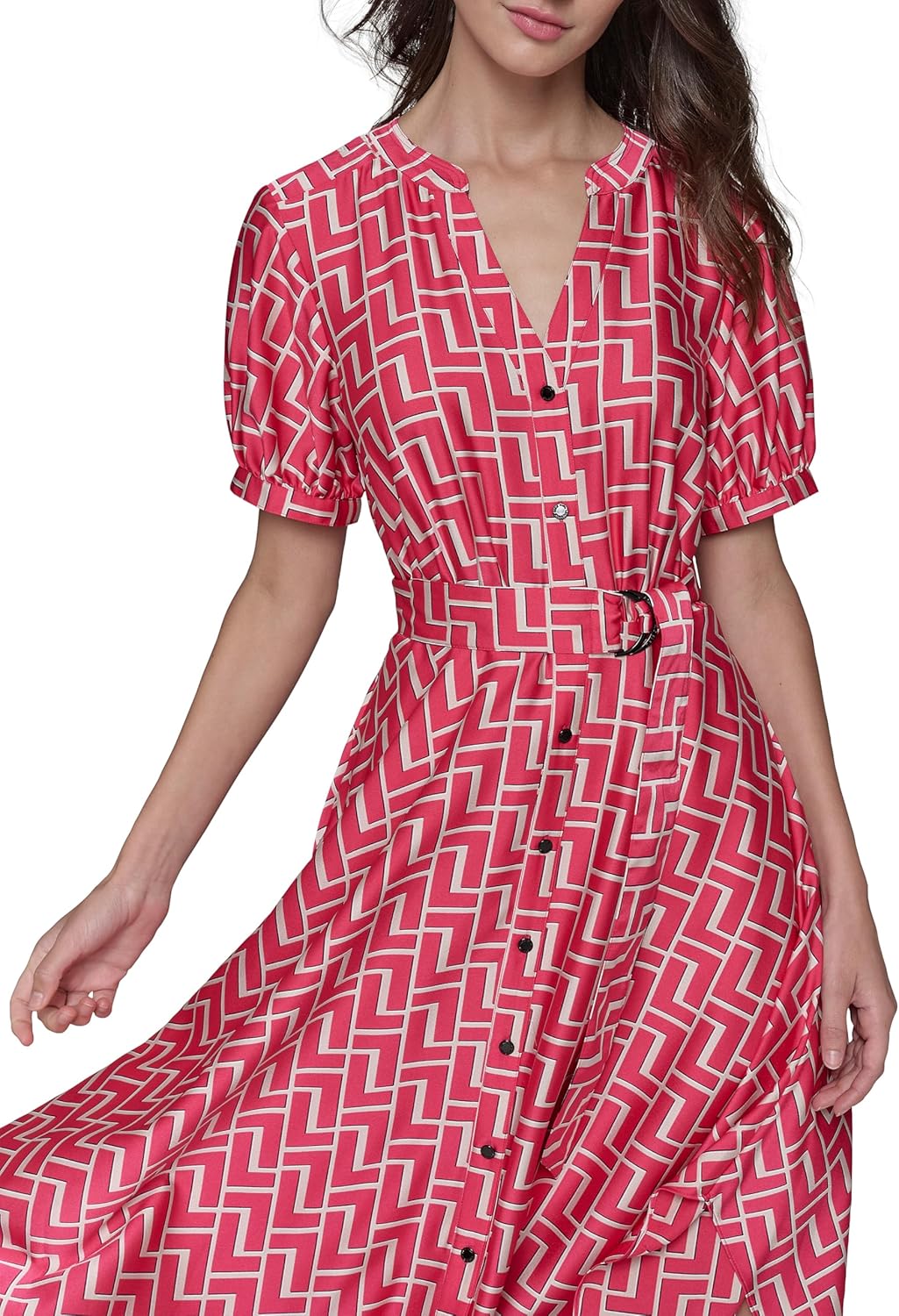 Karl Lagerfeld Womens Short Puffed Sleeve Hanky Hem Fun Midi Dress - Image 6