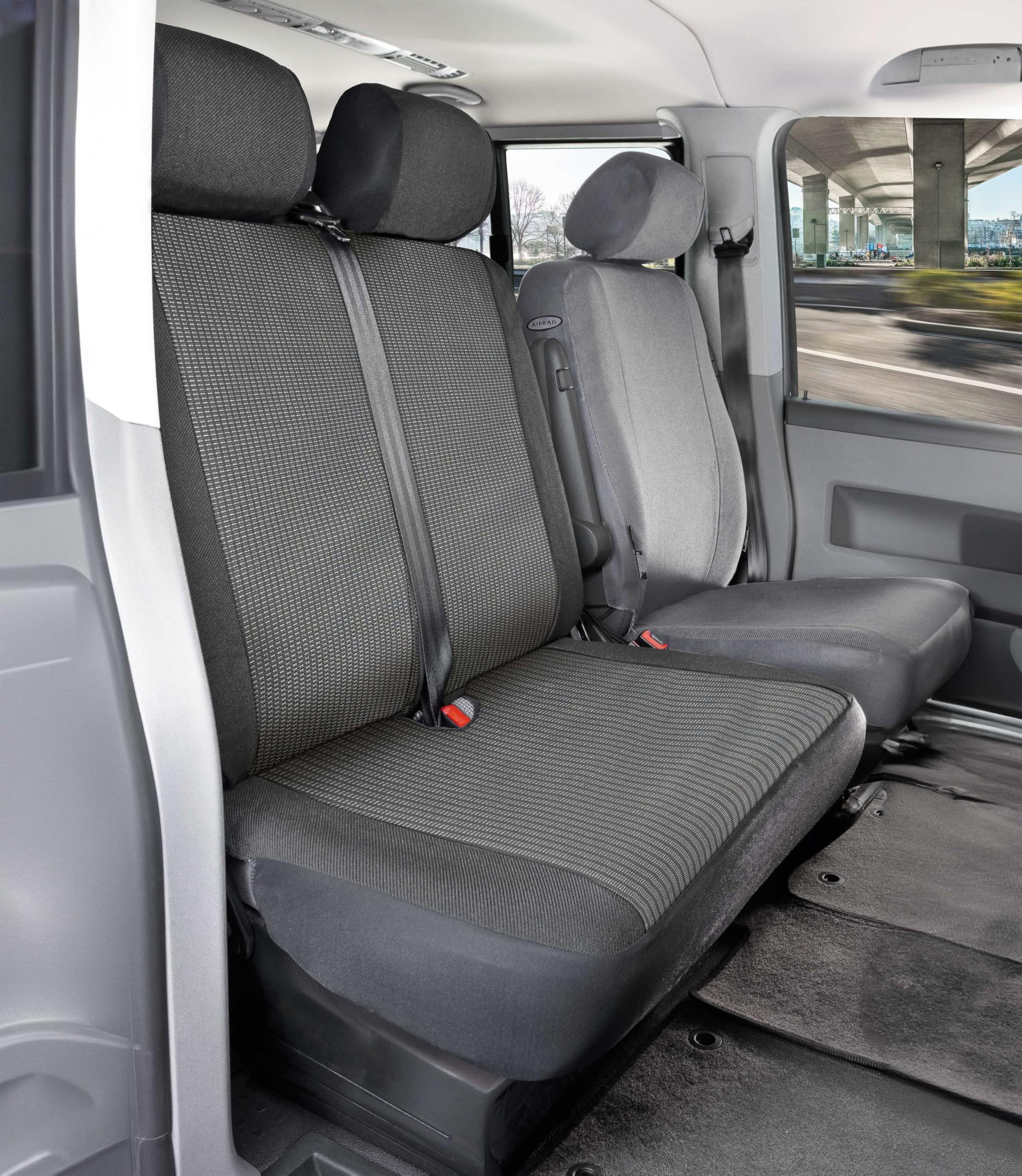 Walser Transporter Sitzbezüge Universalgröße, Autoschonbezug für Doppelbank hinten + 2 Kopfstützenbezüge, Auto Sitzbezüge aus Premium Jacquard, Doppelbankbezug Transporter, Auto Sitzauflagen für Van