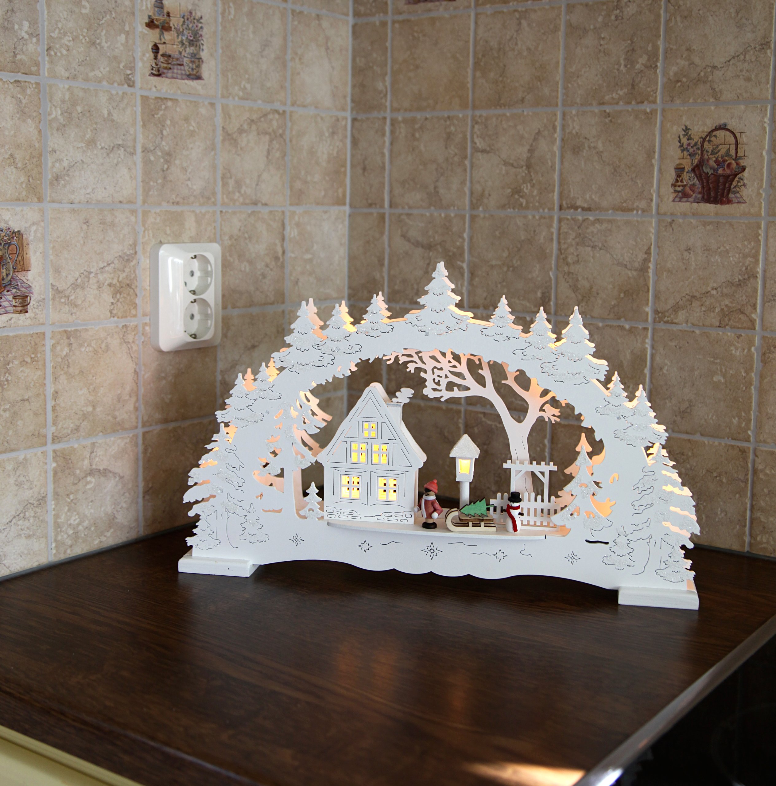 Best Season LED-Fensterleuchter "Village", 10 warm weiß LED, Material: Holz , Trafo circa 27 x 43 cm, natur 270-27