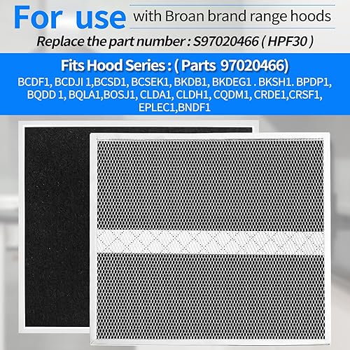 Miniatura 5 de 2024 Upgrade S97020466 HPF30 Filtro de carbón de repuesto compatible con filtros de grasa Broan-NuTone sin conductos para campana extractora tipo XC