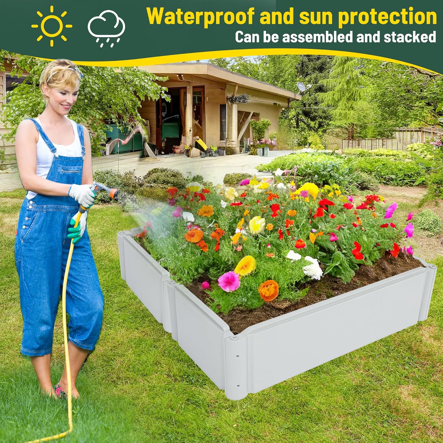 Raised Garden Bed Outdoor Planter Box, Large Rectangular Planter for Outdoor Patio/Porch Durable All-Weather Use with Water Storage, Long-Lasting