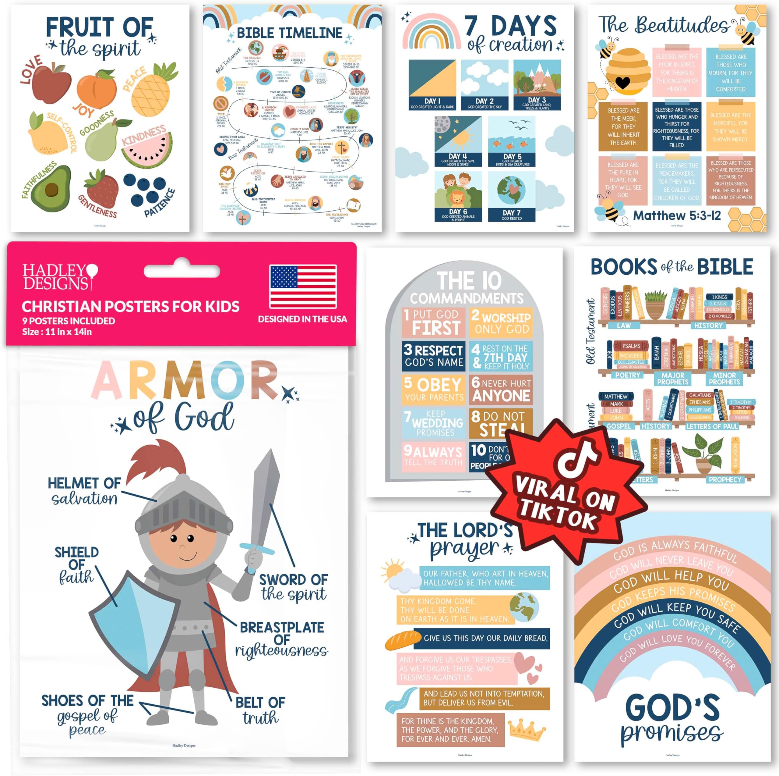 9 Boho Sunday School Decorations For Classroom - Sunday School Posters, Christian Posters, Christian Classroom Decor, Books Of The Bible Poster, 10 Commandments For Kids, Bible Timeline Chart