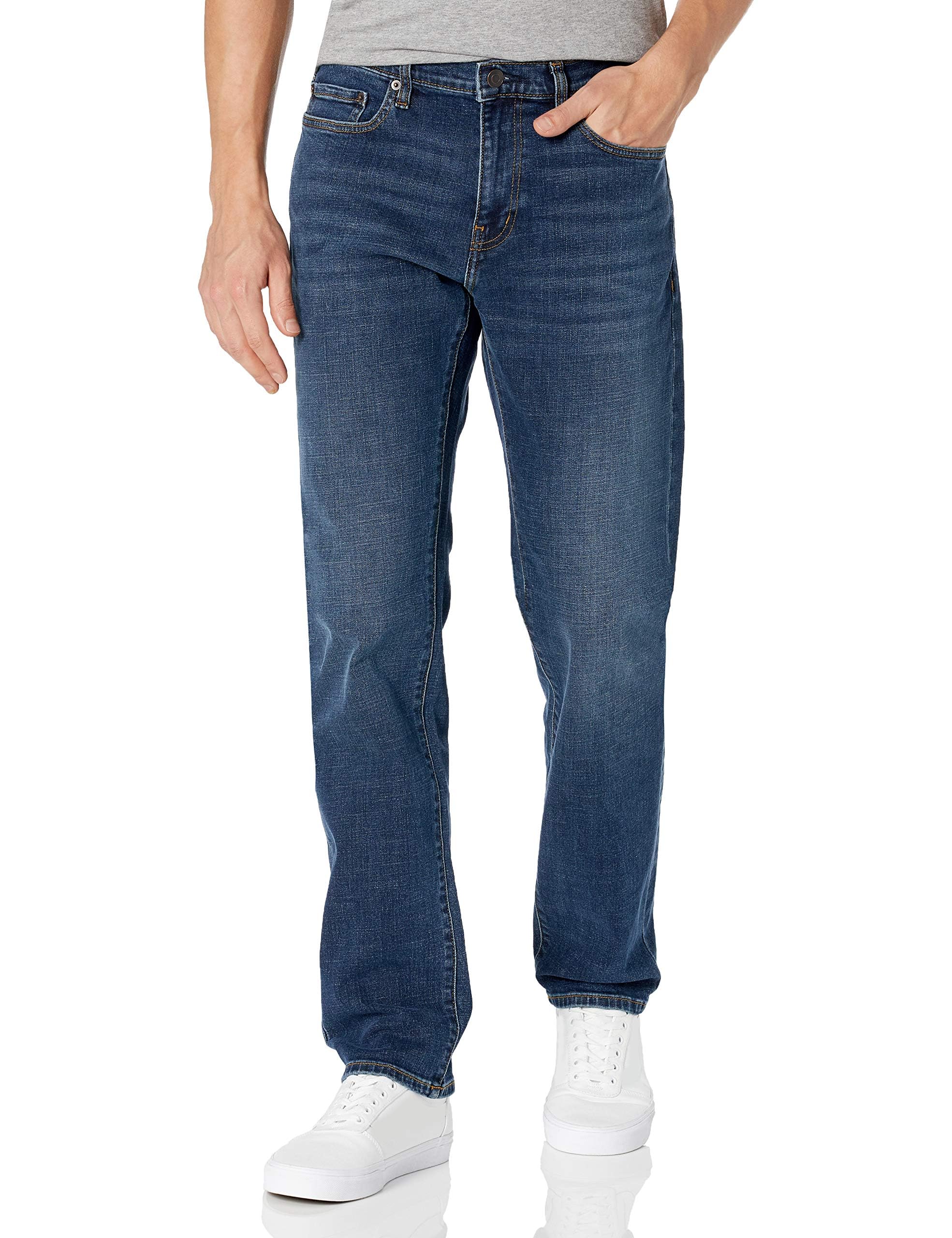 Amazon Essentials Herren Stretchjeans, Gerade Geschnitten - Auslauffarben, Dunkelblau Vintage, 32W / 30L