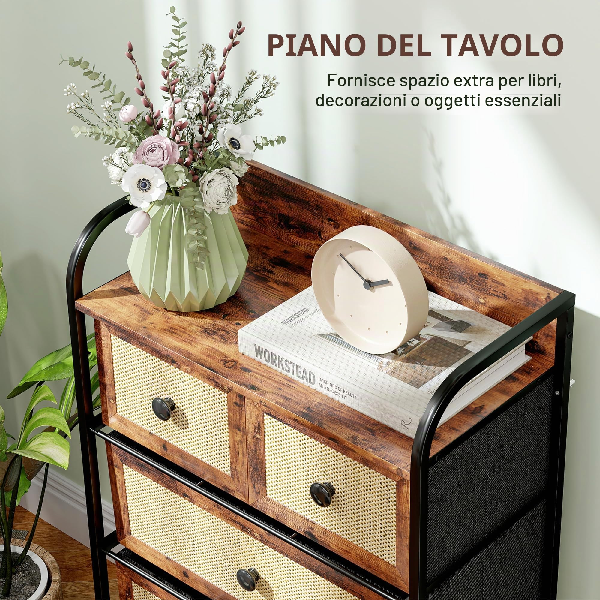 HOMCOM Cassettiera in tessuto per camera 5 cassetti Marrone Rustico