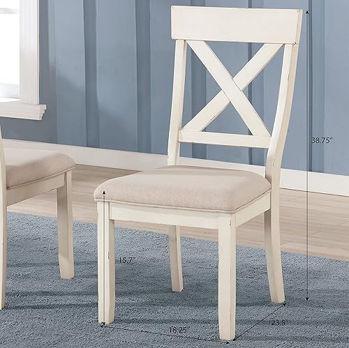 Miniatura 2 de Roundhill Furniture Prato - Juego de 2 sillas de comedor tapizadas con parte trasera de madera, color blanco envejecido