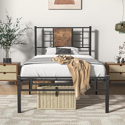 VECELO Base de cama de tamaño matrimonial con cabecera de madera base de colchón plataforma de metal con soporte de listones de acero no necesita disponible en Yaxa Colombia