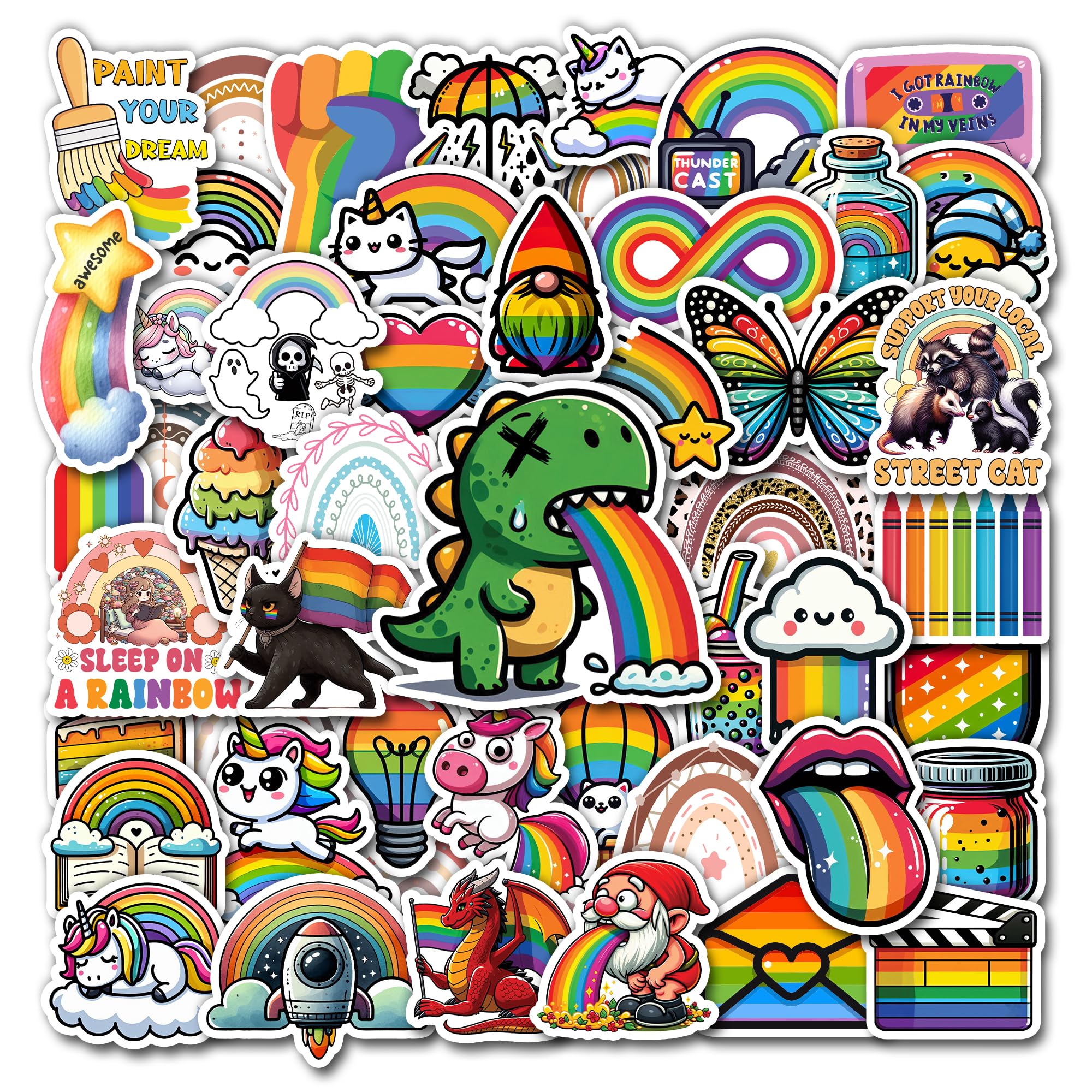 WESILY Pack 50 PCS Rainbow Stickers Aesthetic Cute Waterproof Vinyl Decals Small Bulk Set Birthday Decorations Scrapbook Journals Water Bottles Laptop