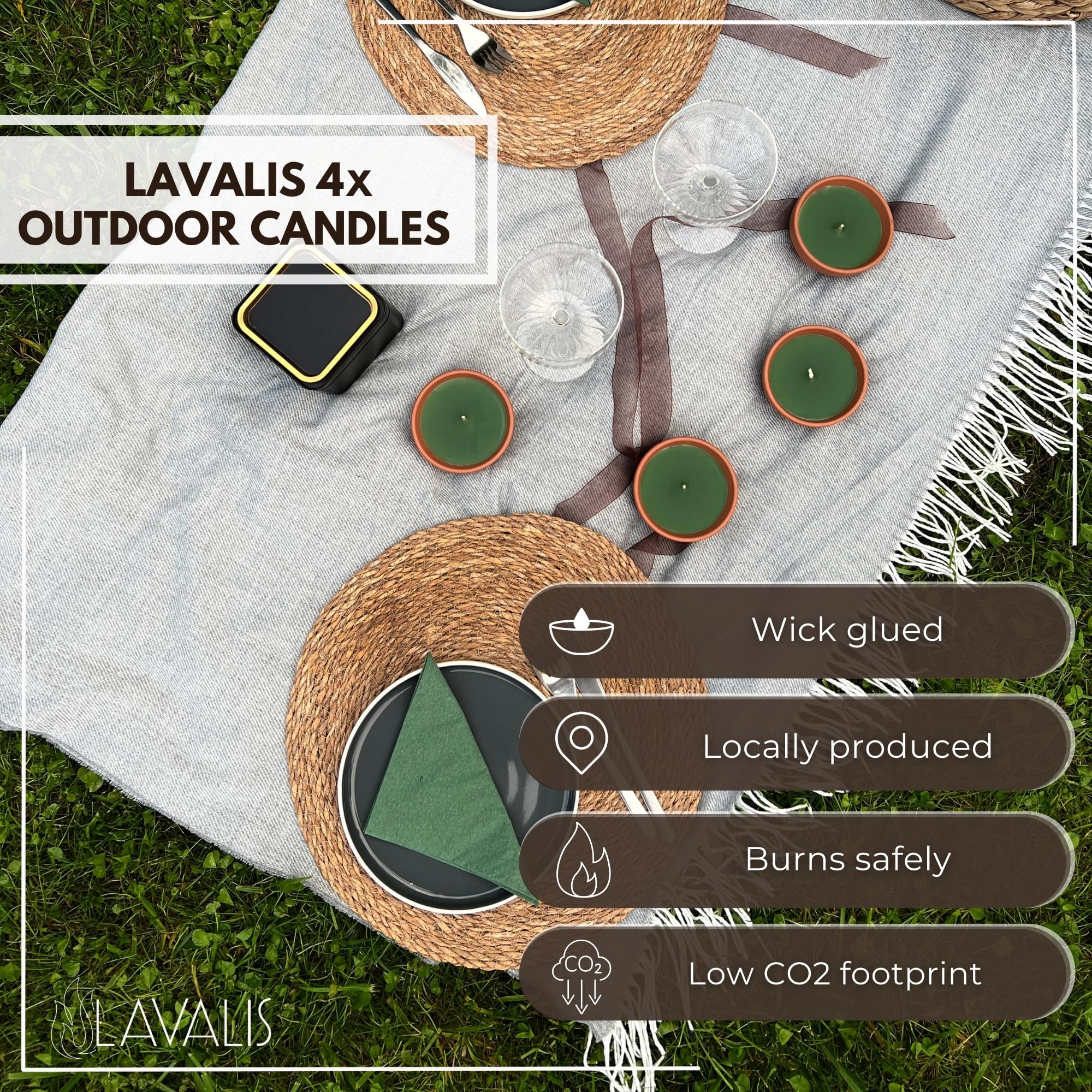 Lavalis 4 x flame bowl: terracotta candles, 15 hours burning time, 5 cm flame height, windproof and hand-filled - Image 4