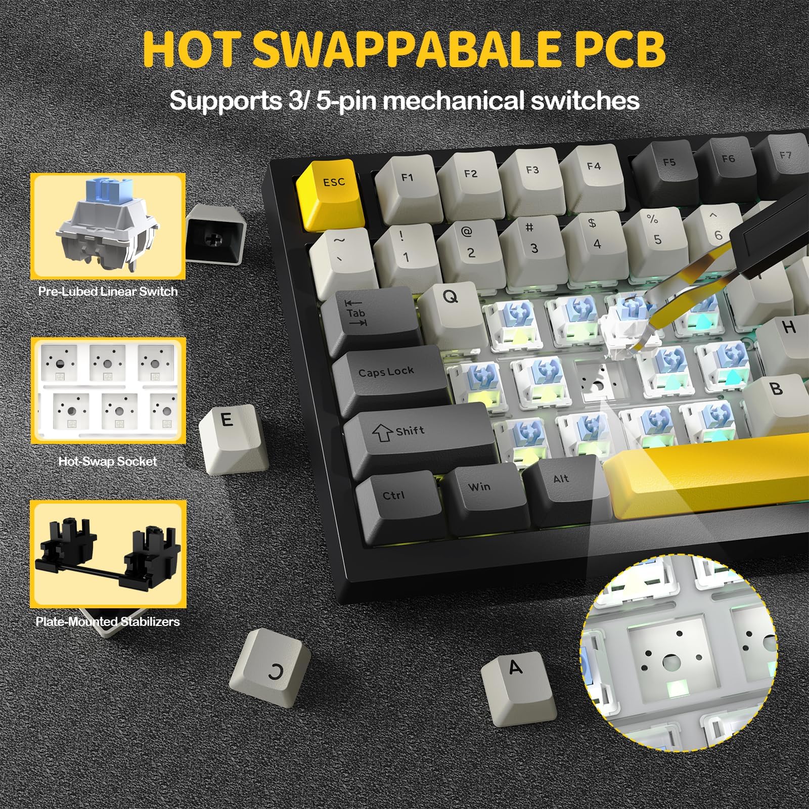 ATTACK SHARK X820 Ultra Draadloos Mechanisch Toetsenbord met TFT Smart Display & Knop, 75% Hot Swappable Gaming Toetsenbord, BT/2.4G/USB-C, RGB South Facing LED, PBT Keycaps (Wit - Shark Switch