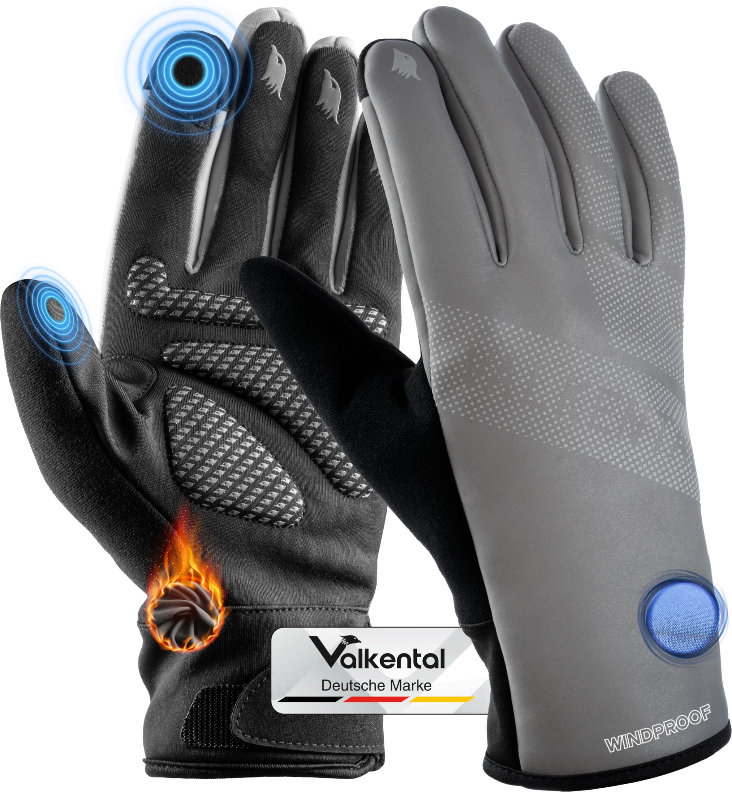 Valkental® wasserdichte Fahrradhandschuhe mit 3M Isolation | Gepolstert & Griffig | Winterhandschuhe & Übergangshandschuhe [Herren & Damen] mit Touchscreen Funktion - GloRider