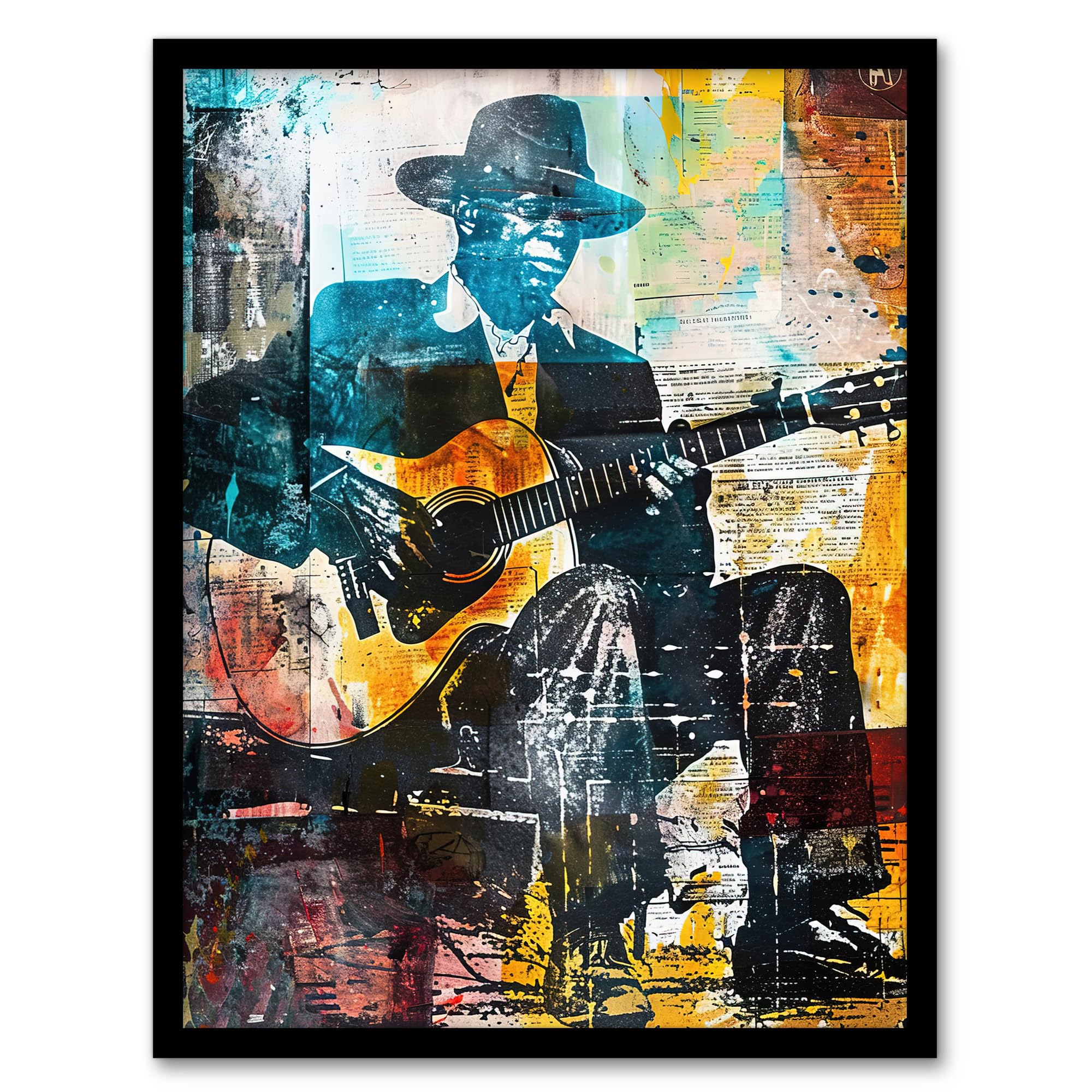 Artery8 Blues Music Guitar Player Upcycle Painting Living Room Artwork Framed Wall Art Print A4
