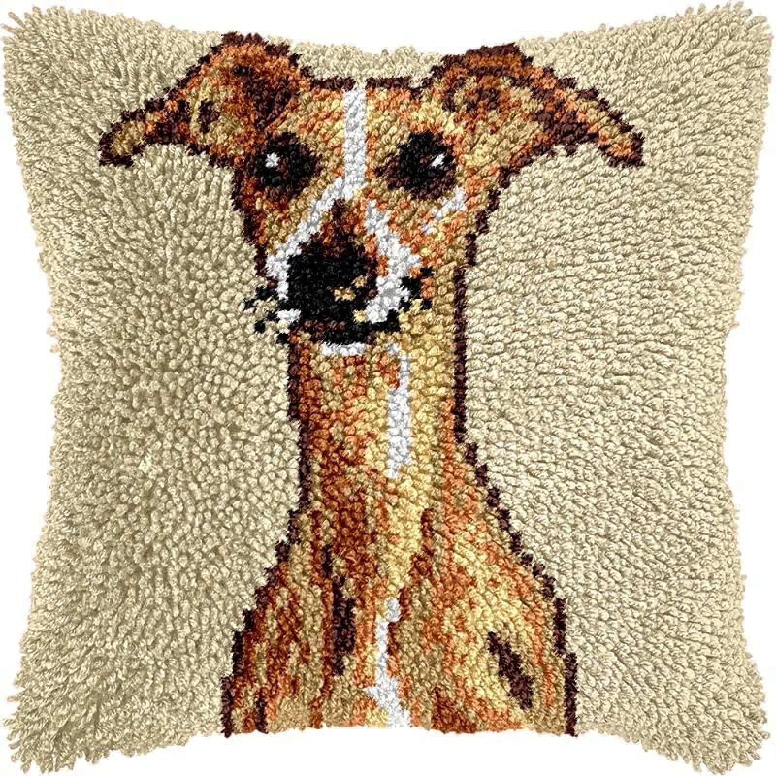 ANSIWEIGO Greyhound Latch Hook Kits Pillow DIY Rug Crochet Hook Cushion Making Kits Printed Pattern Canvas Pillowcase Hooking Kits Pillow Cover Crochet Kits,17x17inch/43x43cm