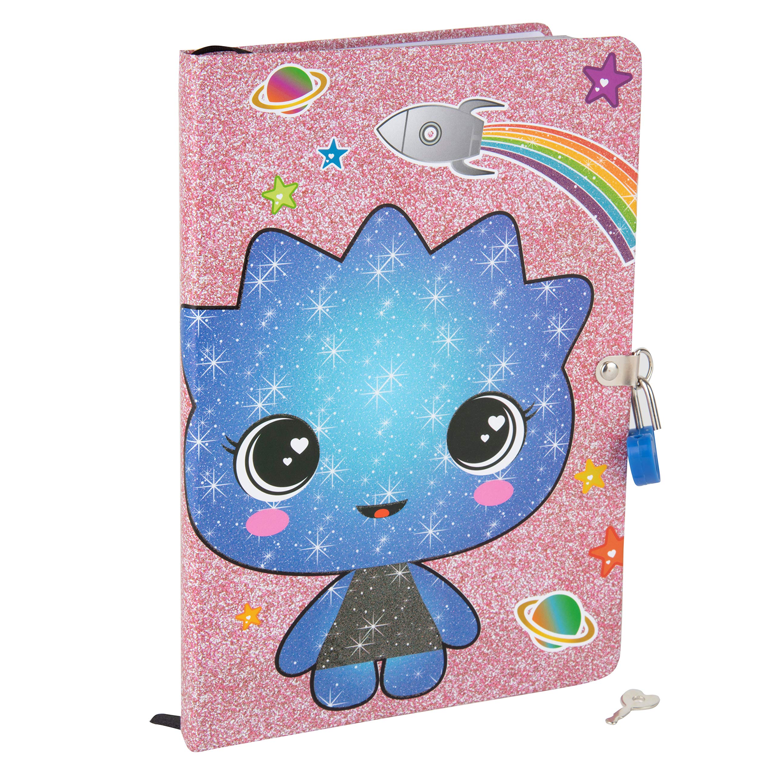 Sparkly Alien Diary for Kids with Lock and Key, 160 Pages - Shiny Hardcover Space Theme Journal Notebook - Gift for Girls, Boys, Teens