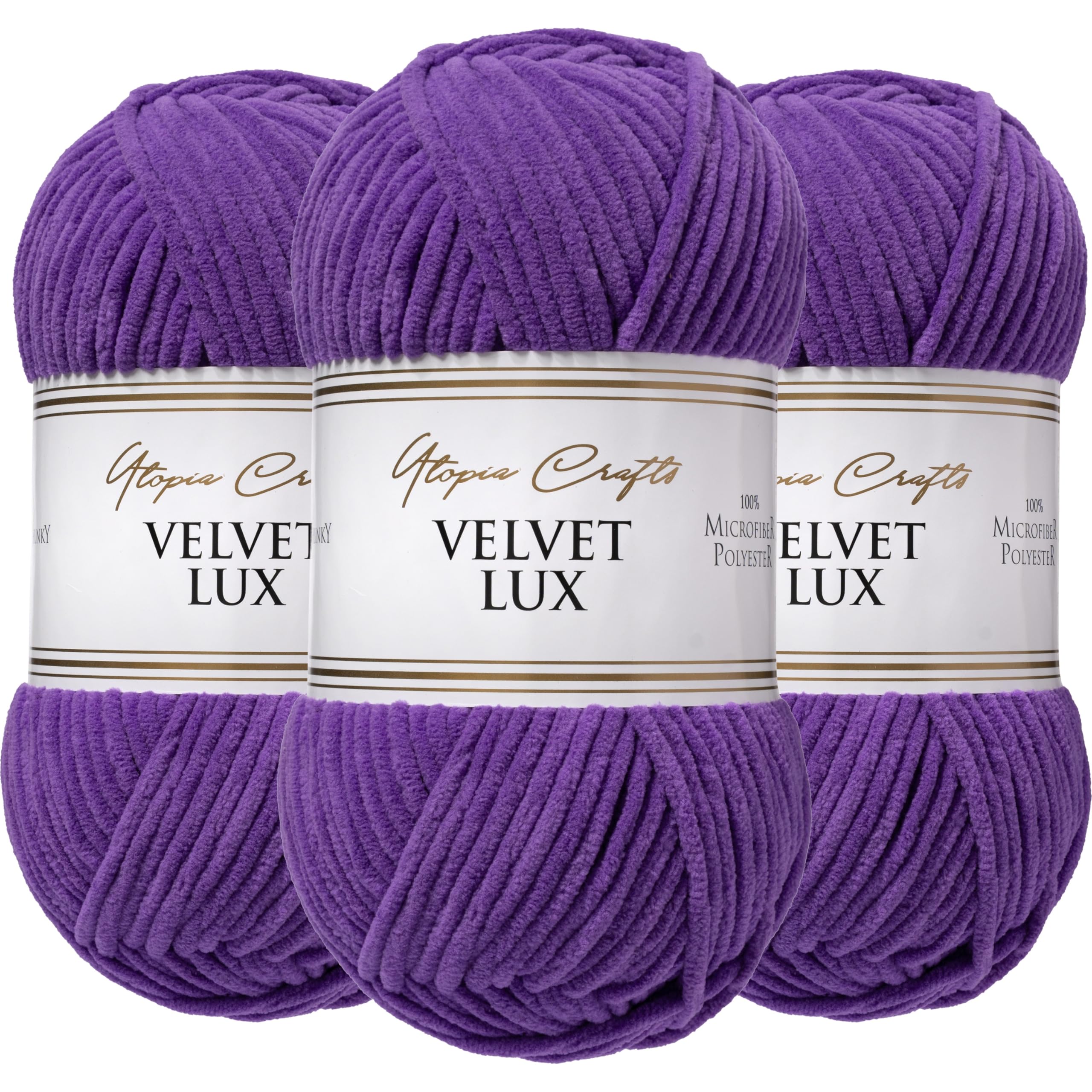 Utopia Crafts Velvet Lux Chenille Super Soft Chunky Yarn for Knitting and Crochet 3X 100g (Royal Purple)