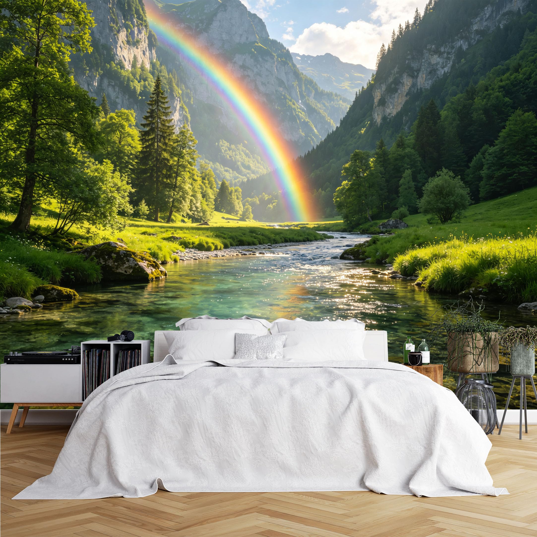 Lcythiazole Ch260615016 Custom Size Wall Murals Mountain Stream Rainbow Forest Landscape Wall Murals Hd Full Wall Wallpaper Self-Adhesive Removable Wallpaper For Living Room Study Room