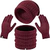 Warmiehomy Winter Touchscreen Gloves Hat Beanie Scarf Set for Women, Knit Warm Long Neck Scarves Cap Gloves 3 in 1 Set