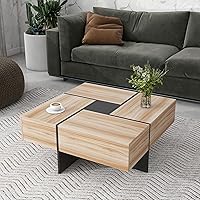 Vista 21 de P PURLOVE Mesa auxiliar para sala de estar, mesa de cóctel cuadrada con 4 compartimentos de almacenamiento ocultos y mesa deslizante extensible