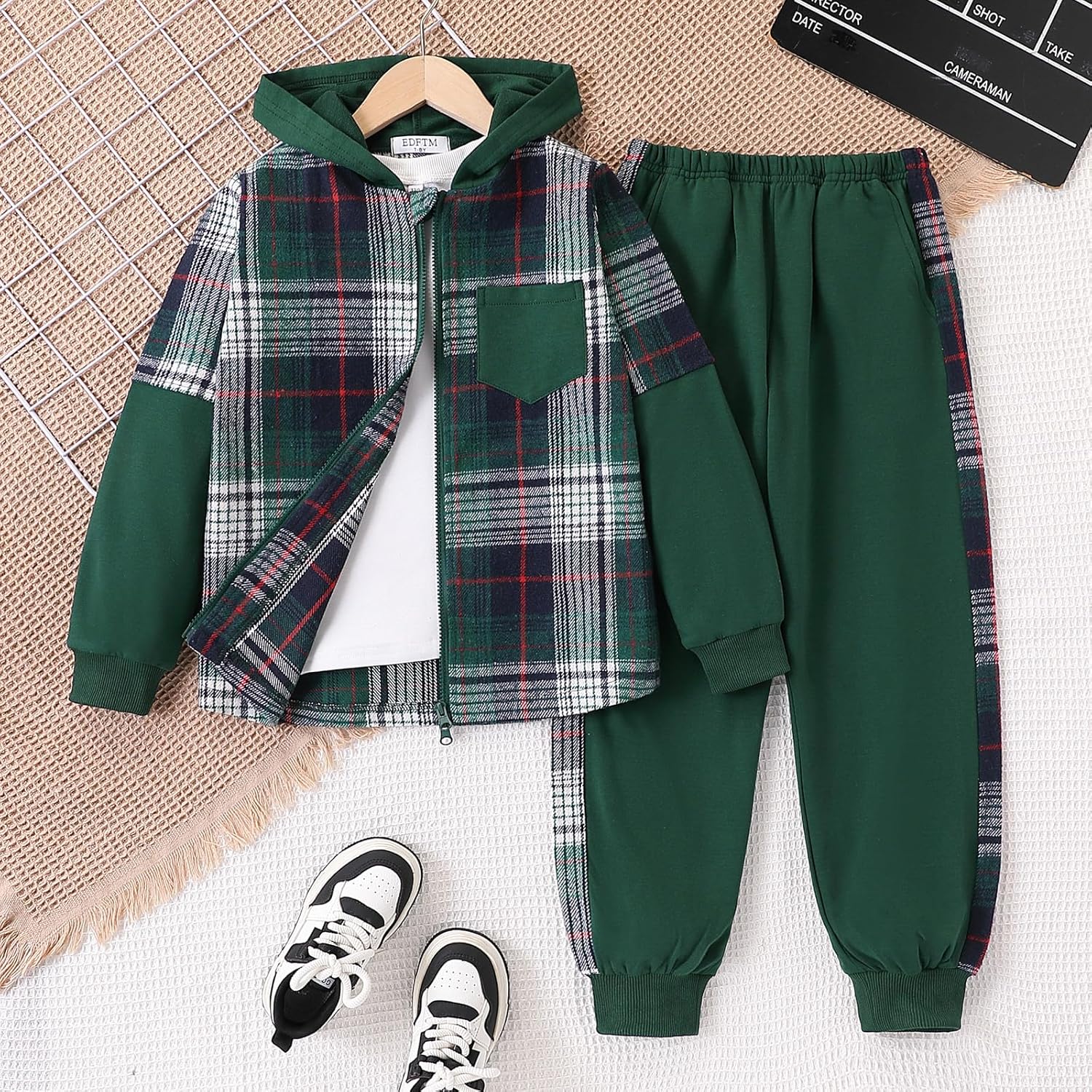 2Pcs Girls Clothes Zip Up Plaid Flannel Hoodie Shirts and Jogger Sweatpants for Kids Fall Winter Spring Outfits - Image 7