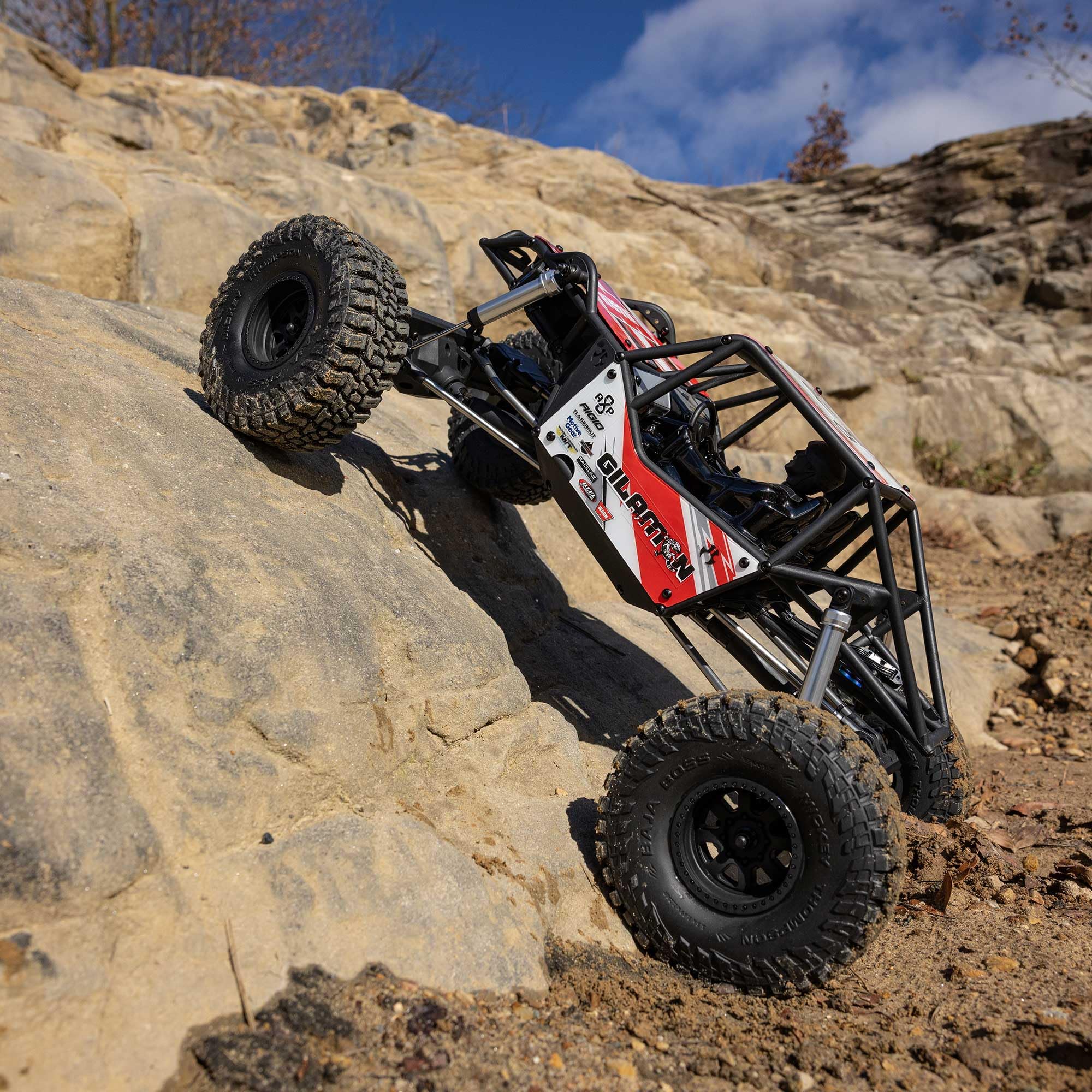 Axial 1:8 AXP8 Gilamon 2.2 4x4 Ready to Run Trail Buggy Rock Crawler, Motor de Cepillo, ASD, sin batería ni Cargador, Rojo