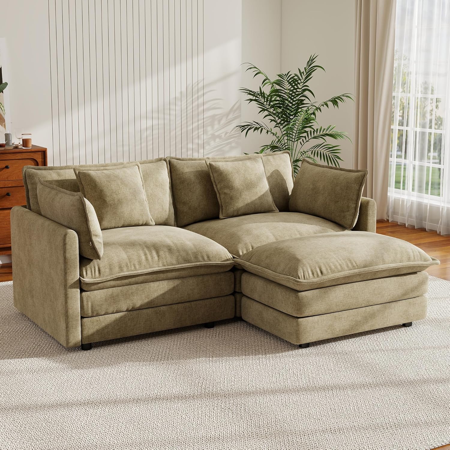 Small Sectional Couch，76.7" Small L Shaped Cloud Sofa with Movable Ottoman,Sofa Set for Living Room,Apartments,Beige