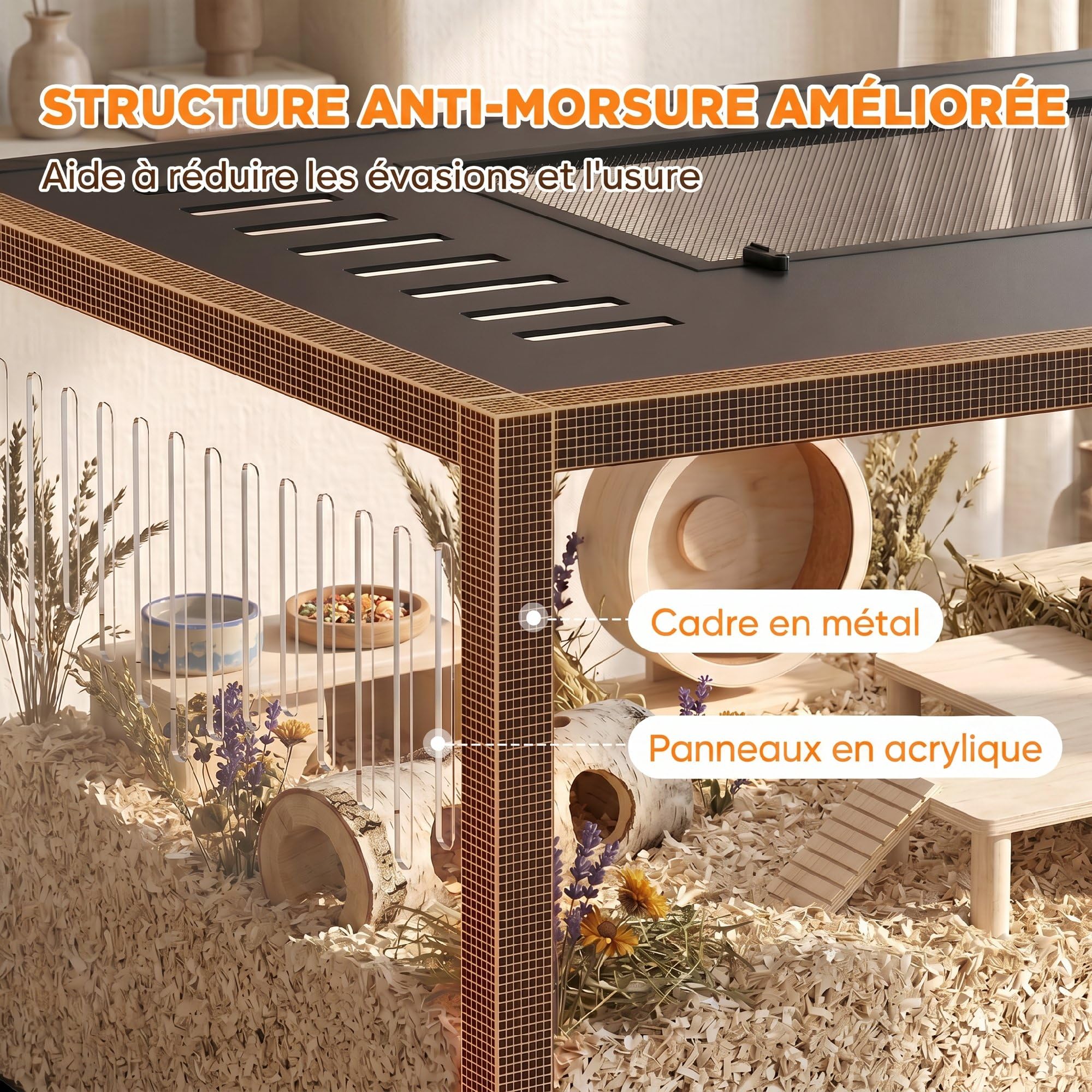 PawHut Gabbia a criceto in metallo con base profonda – Habitat per roditori trasparente di vista panoramica a 360°, coperchio apribile, ventilazione laterale – gabbia per criceto siriano nano, 80 x 45