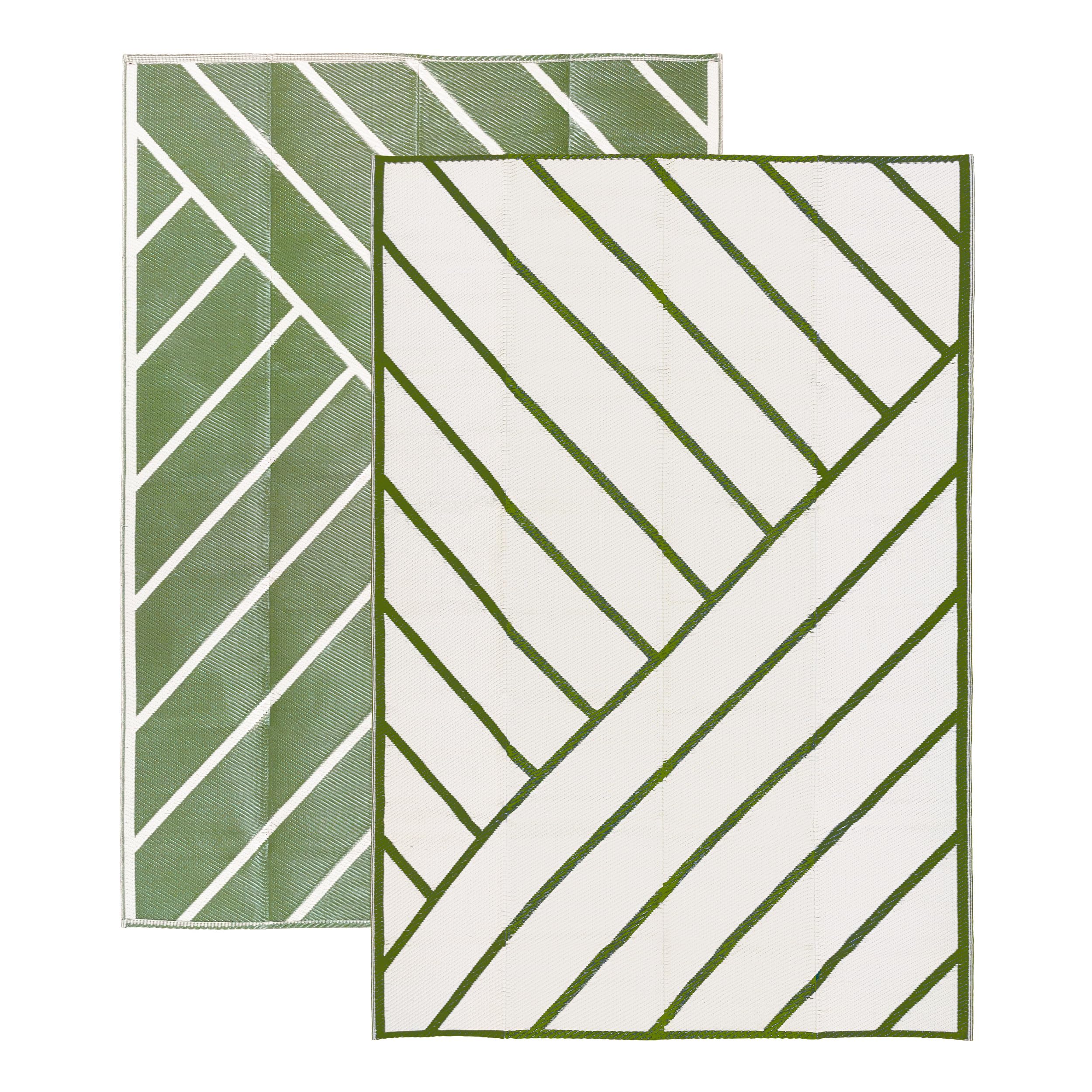 Relsy Outdoor Rug Waterproof Reversible Large 160 x 230 cm Garden Rug, Olive Green & Cream Geo-Lines Area Rugs For Garden Outdoor Patio Rug, Camping Mat, Deck, Backyard, Picnic