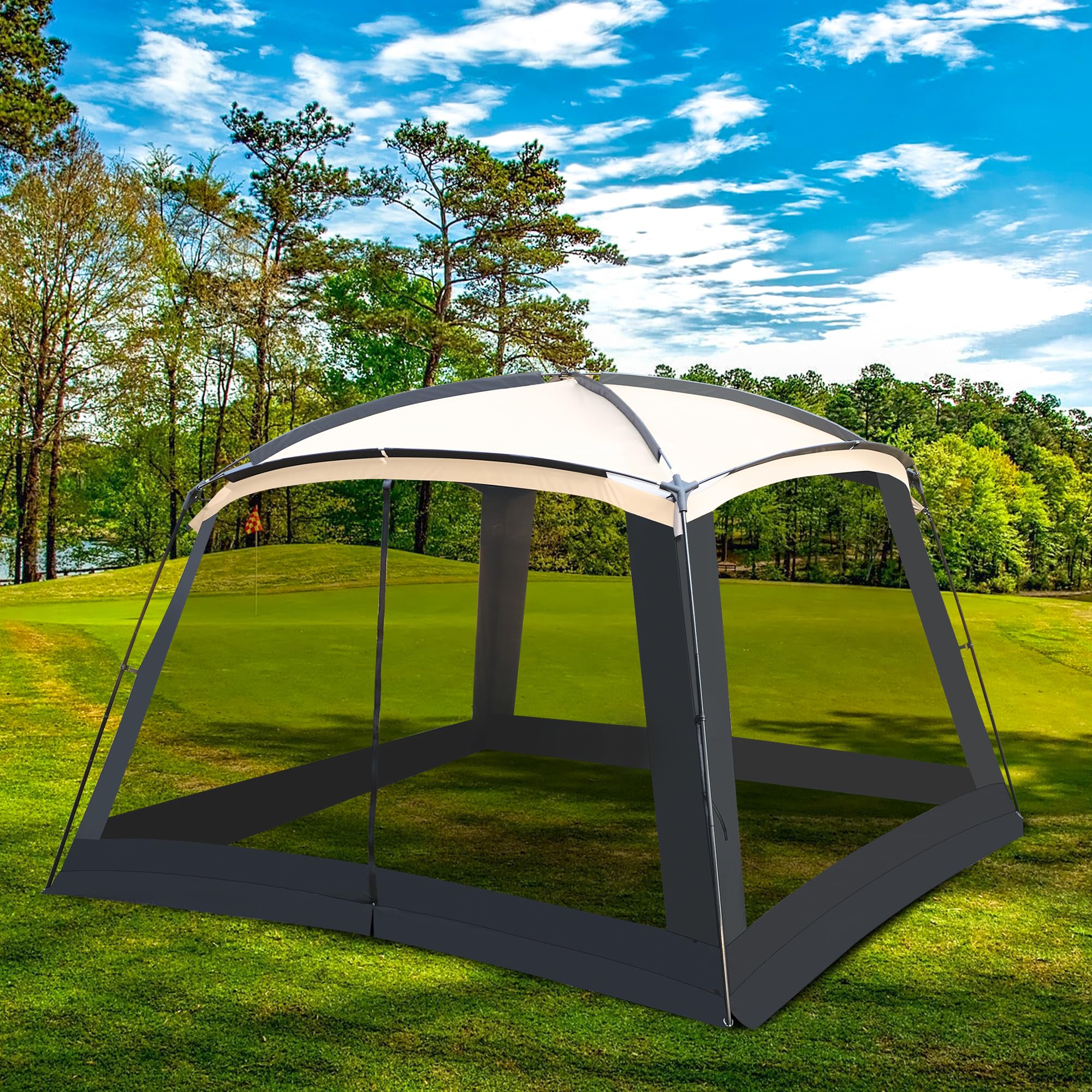 GREGIN Screen House Room 11x11 Ft Mesh Net Tent Canopy Shelter Gazebo, Easy Setup & Waterproof & Sunshade, Suitable for Camping Trip, Backyard, Beach, Picnic - Sand