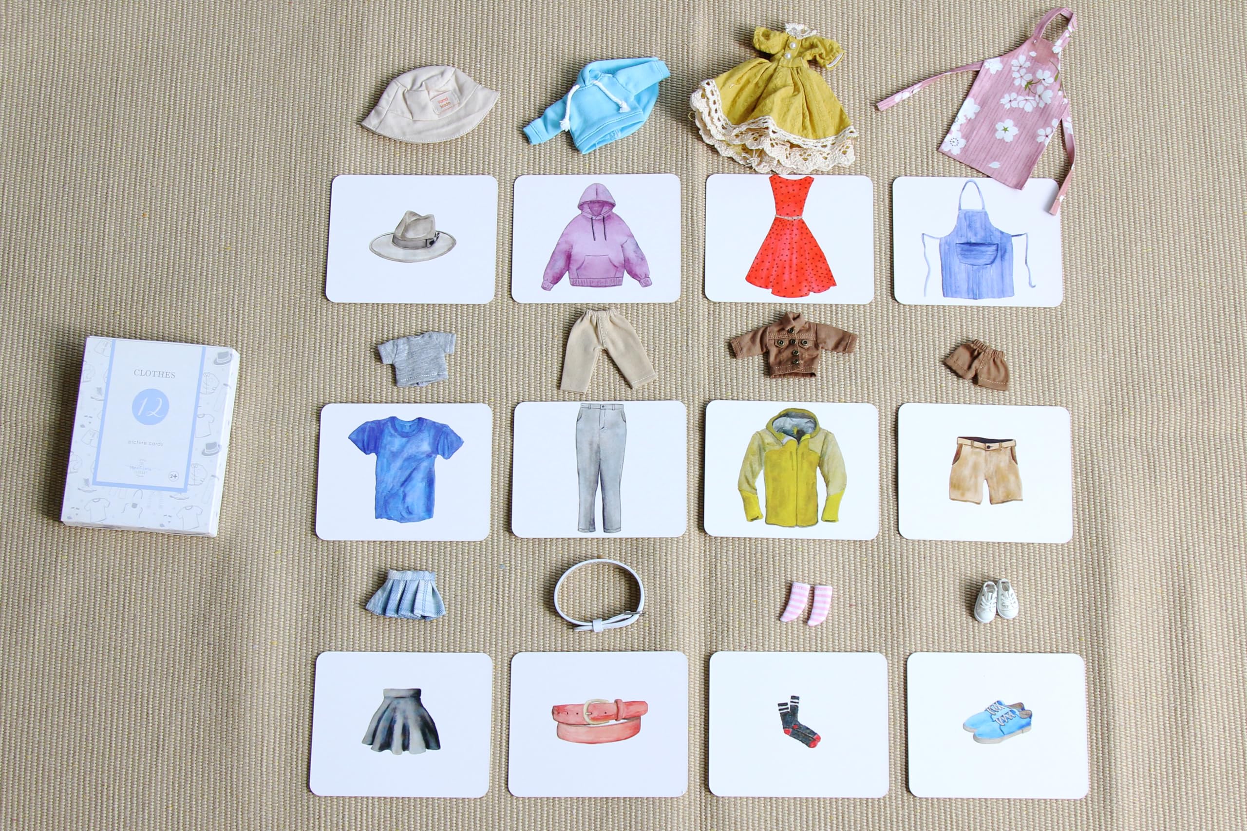 Montessori Language Materials Objects with Similar Cards 12pcs Mini Clothing Replicas with Cards - Image 7