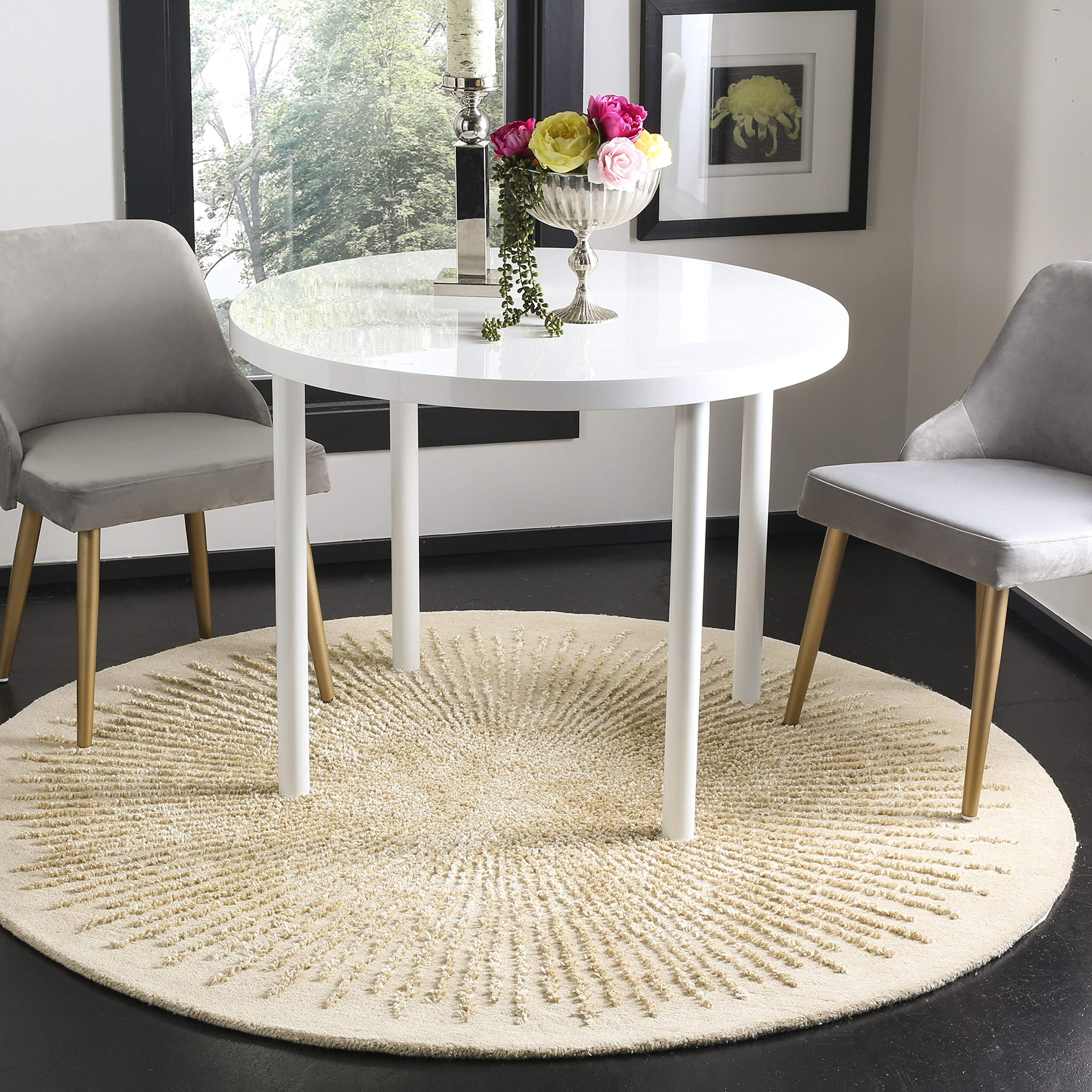SAFAVIEH Soho Collection 4' Round Beige/Beige SOH655B Handmade Viscose & Wool Area Rug