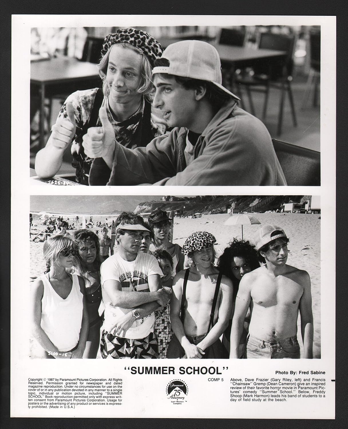 MOVIE PHOTO: Summer School-Gary Riley and Dean Cameron-8x10-B&W-Still