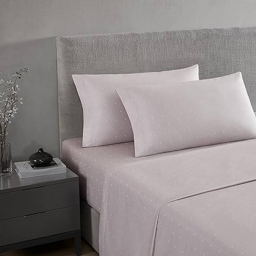 Vera Wang - Juego de sábanas tamaño Queen, ropa de cama de algodón satinado de lujo, 800 hilos, decoración suave y lisa para el hogar (ojal rosa,