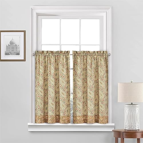 Miniatura 2 de Waverly Paisley Verveine - Par de paneles pequeños para ventana de privacidad, para baño, sala de estar, 52 x 36 pulgadas, primavera