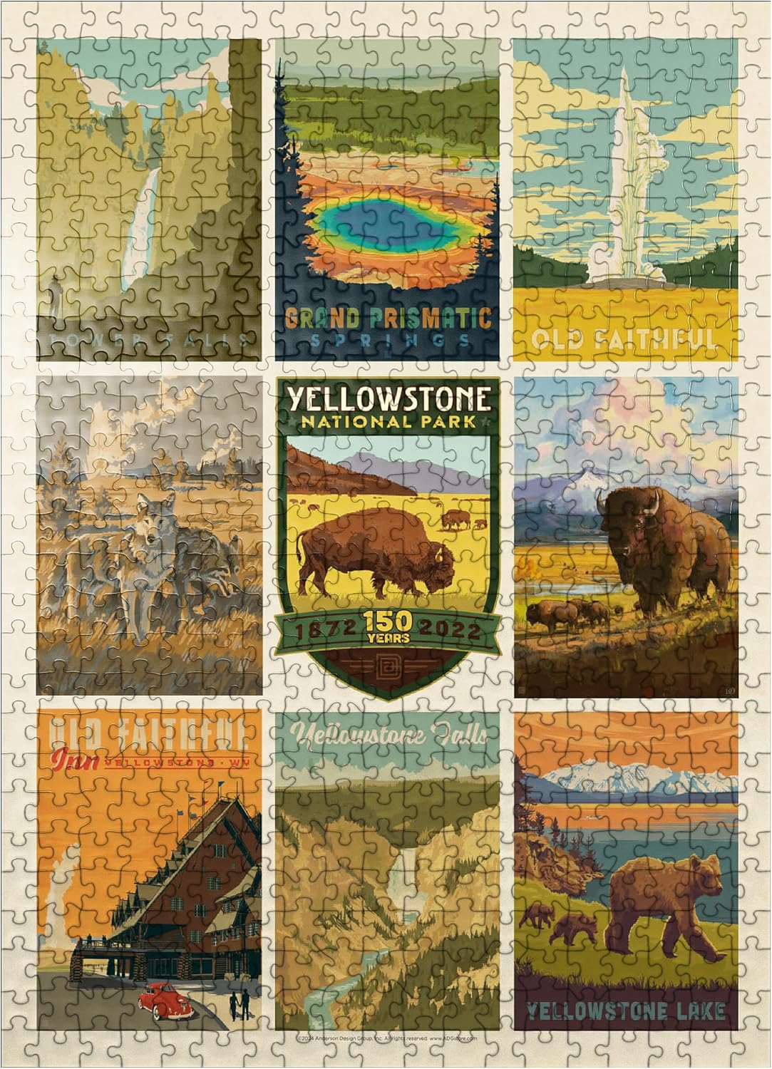 MyPuzzle Yellowstone National Park: 150th Anniversary Commemorative Print, Vintage Poster - Premium 500 Piece Jigsaw Puzzle for Adults