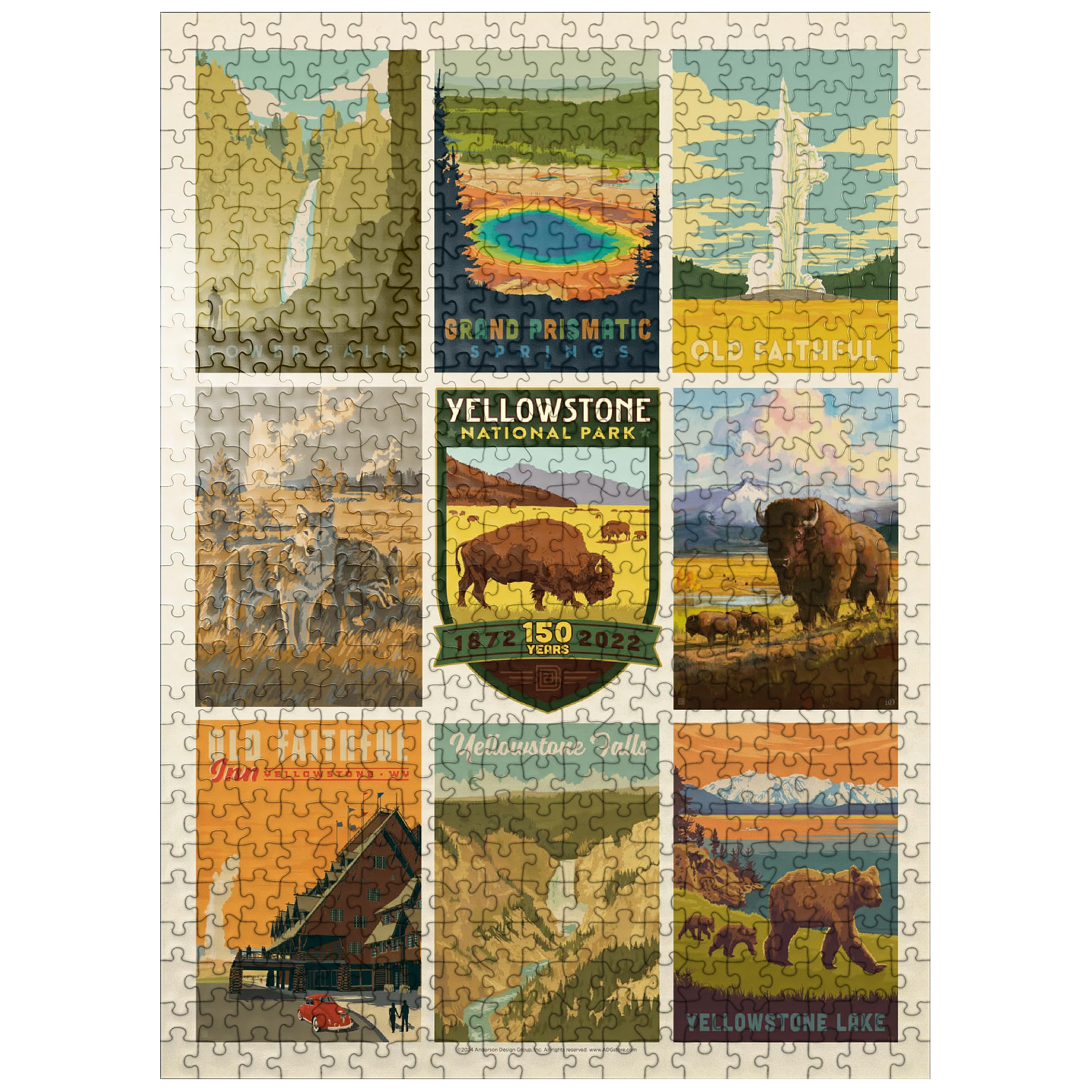 MyPuzzle Yellowstone National Park: 150th Anniversary Commemorative Print, Vintage Poster - Premium 500 Piece Jigsaw Puzzle for Adults