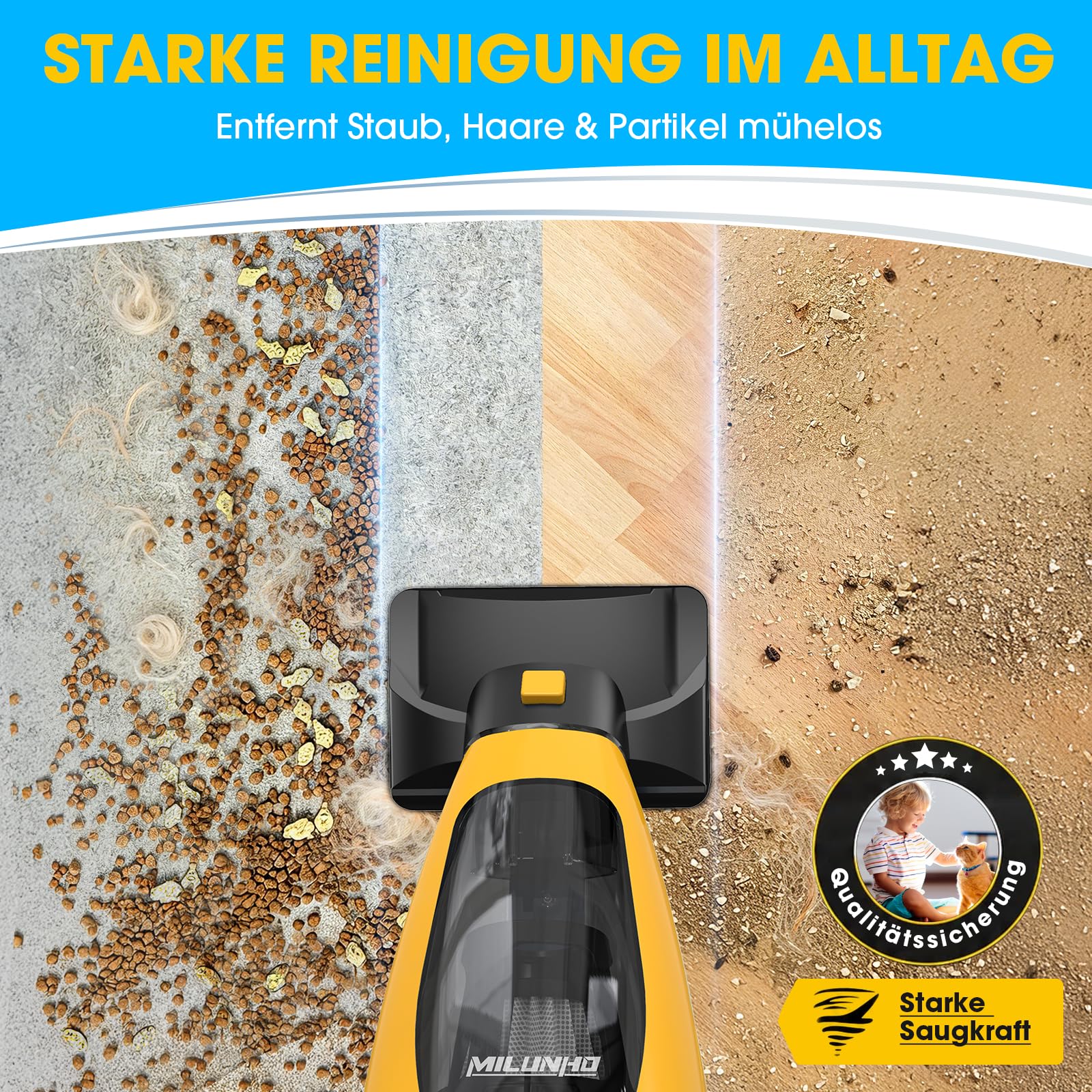 Kabelloser Tierhaar Handstaubsauger mit Doppelmotor, HEPA Filter | Anti-Haar-Verwicklung Bürstenrolle, Elektrobürste und Haustier Zubehör für Hundehaare, Katzenhaare, Sofa & Auto