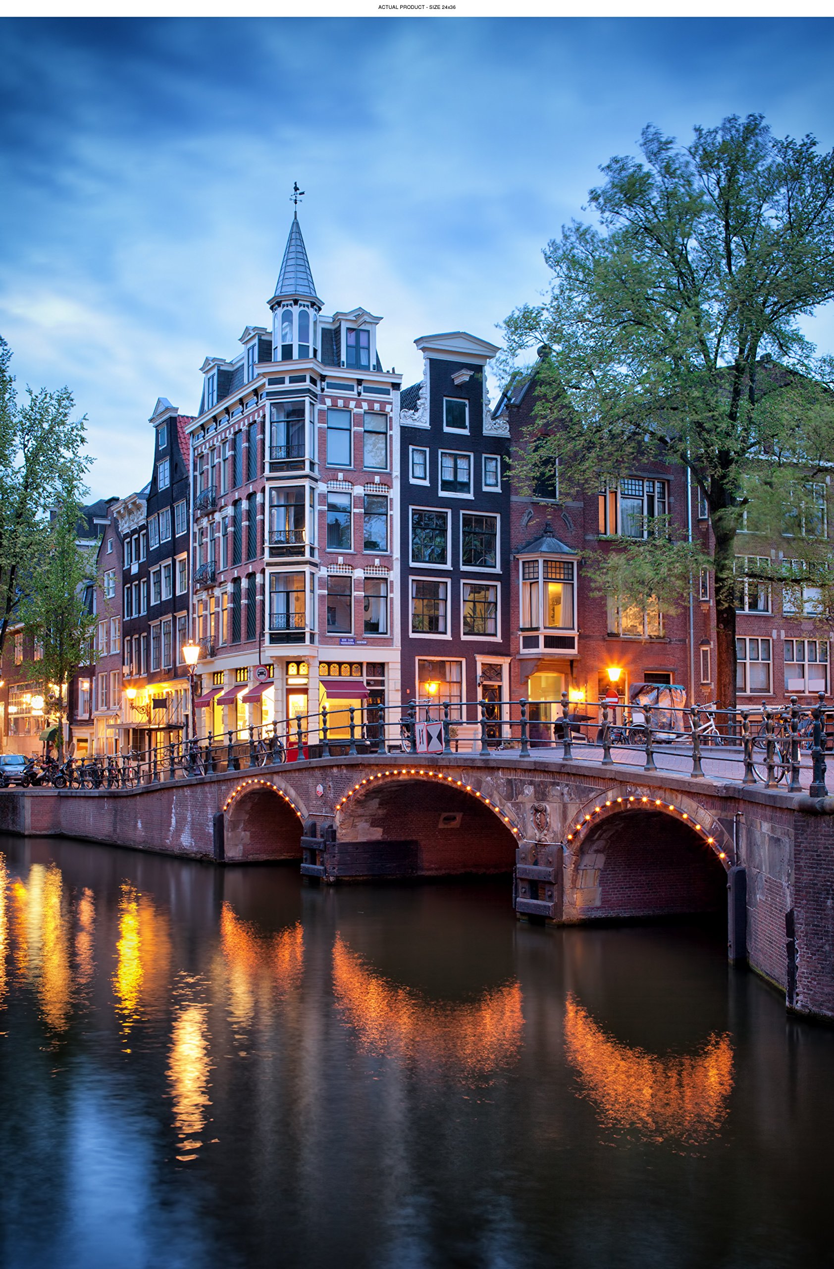 Windowpix 24x36 Inch Decorative Static Cling Window Film Spring Sunset on The Dutch Canals Printed on Clear for Window Glass Panels. UV Protection, Energy Saving.