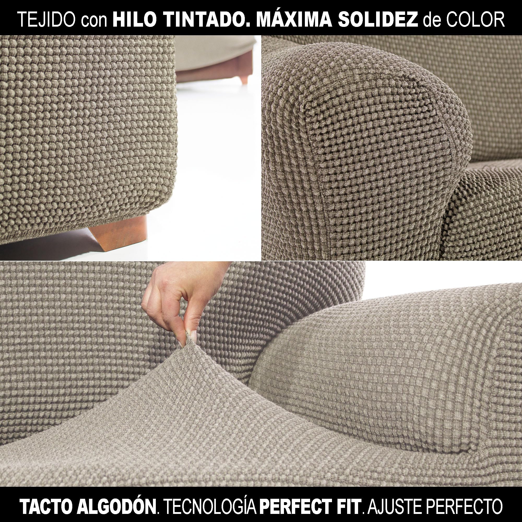 FAVERTI® Funda Chaise Longue Super Elástica Brazo Corto Izquierdo (Visto de Frente) Dos Pies | Modelo NOVELE | Lino | Protector de Calidad de Tejido Jacquard Tacto algodón