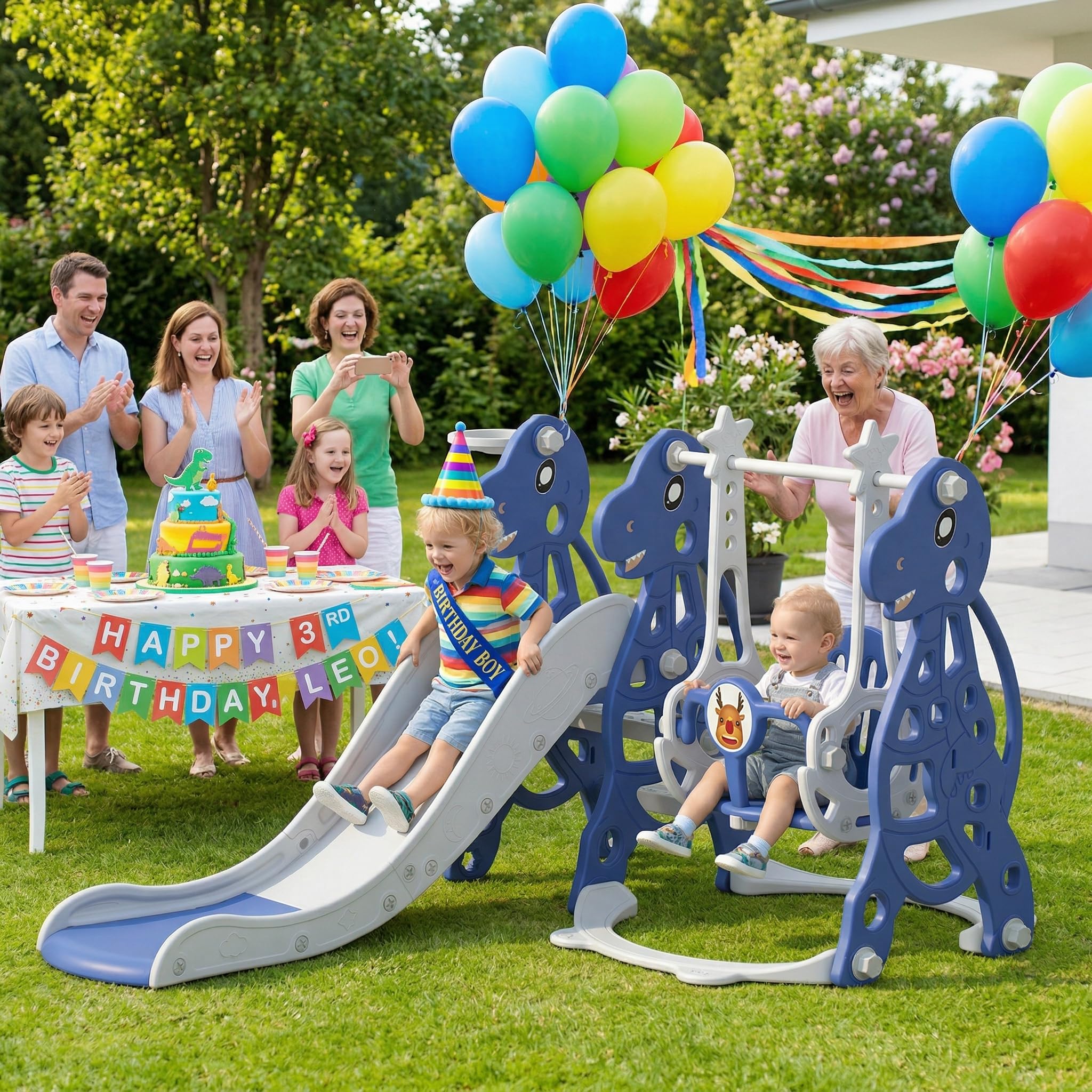 YUENFONG Scivolo e altalena per bambini 3 in 1 con cestino da basket, divertente scivolo pieghevole per bambini a partire da 1 anni, carico massimo 50 kg (tipo B)