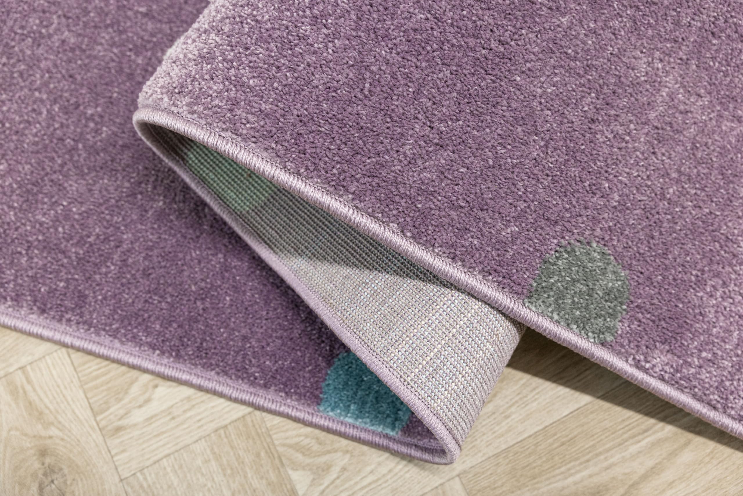 Lima rechteckig Kinder Teppich Lila 100x150 cm, Kinderzimmer Kurzflor Teppiche| Kinderteppich Mädchen| Kids Carpet |Spielteppich Kinder Babyzimmer Tepich |gepunktetes Muster |Wohnzimmer Teppich