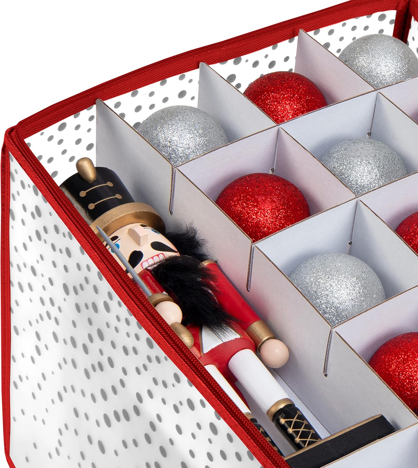 Simplify Organizer Container, Holds Total of 448 Amongst 4 Bags, 2.5” Slots, Durable, See Through for Easy Viewing ornament storage, 112 Count-4PK, Red (AZ-710011-4PK)