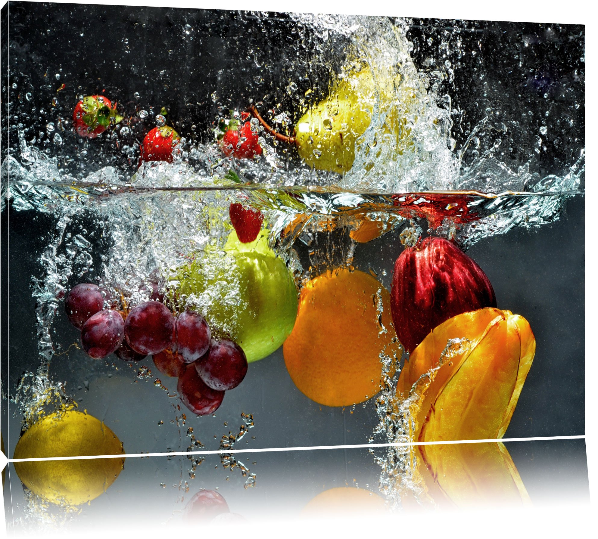 Fruits falling into water canvas, XXL huge Pictures completely framed with stretcher, Art print on wall picture with frame, cheaper than oil paintings and picture, no poster or poster size: 120x80 cm